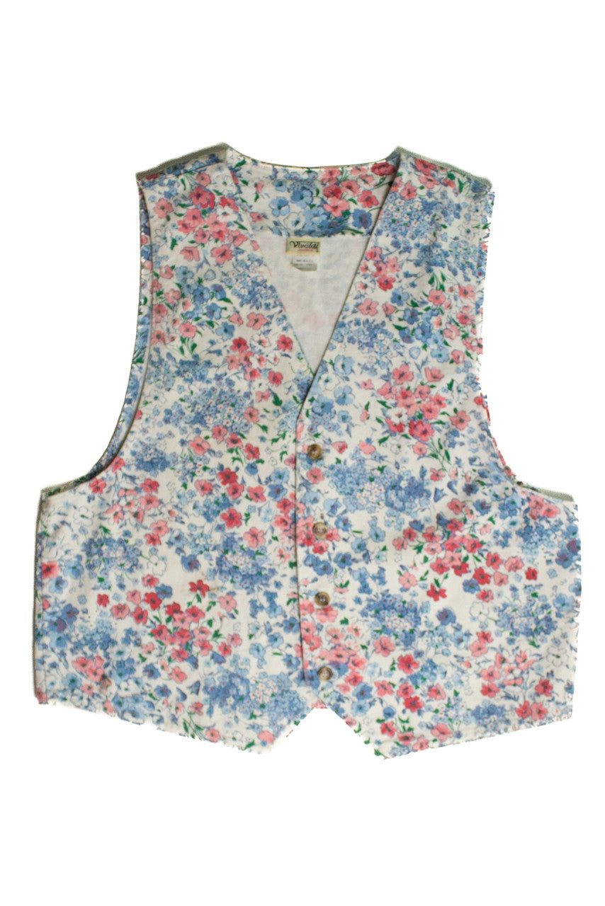 Vintage Floral White Denim Vest (sz. Medium)
