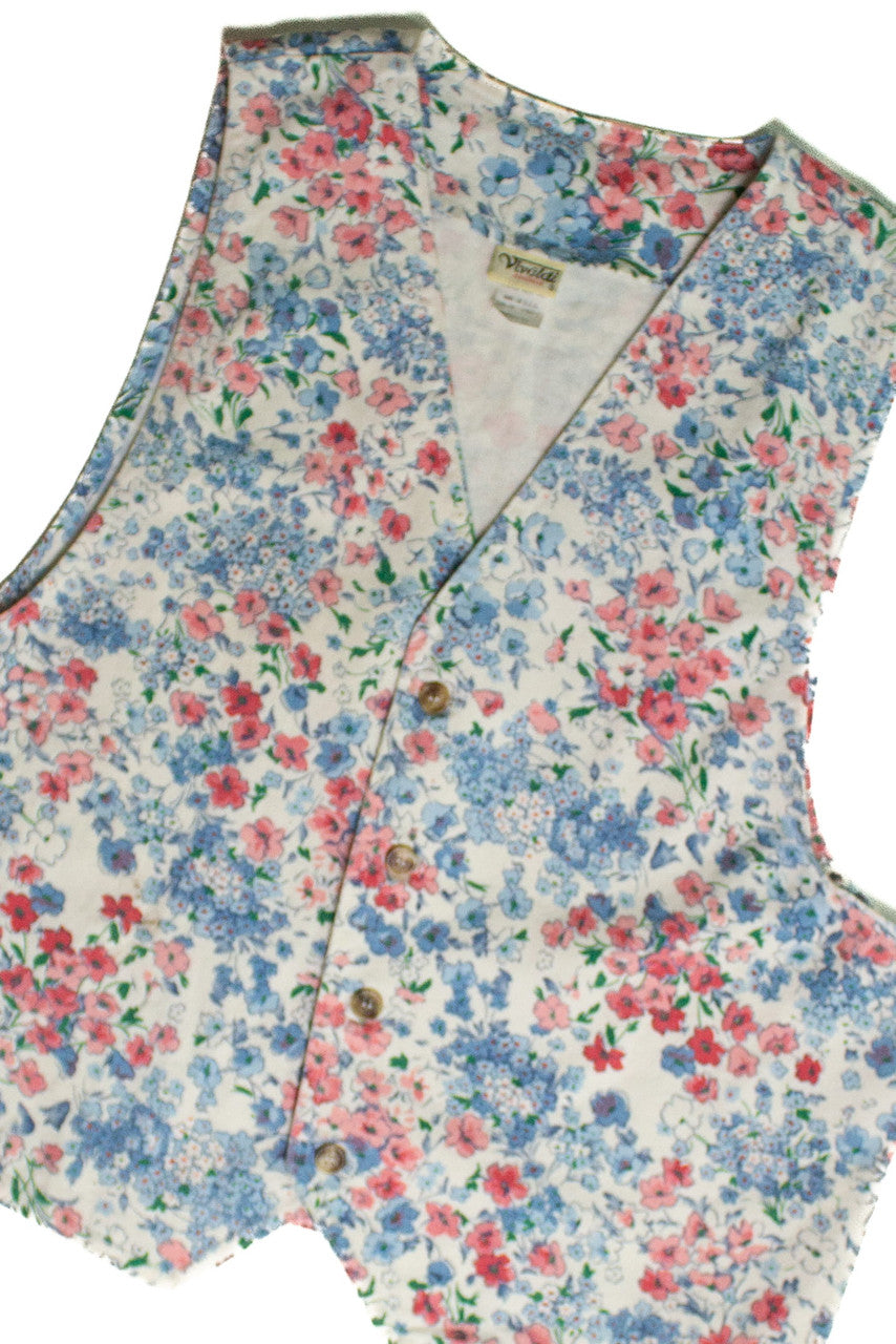 Vintage Floral White Denim Vest (sz. Medium)