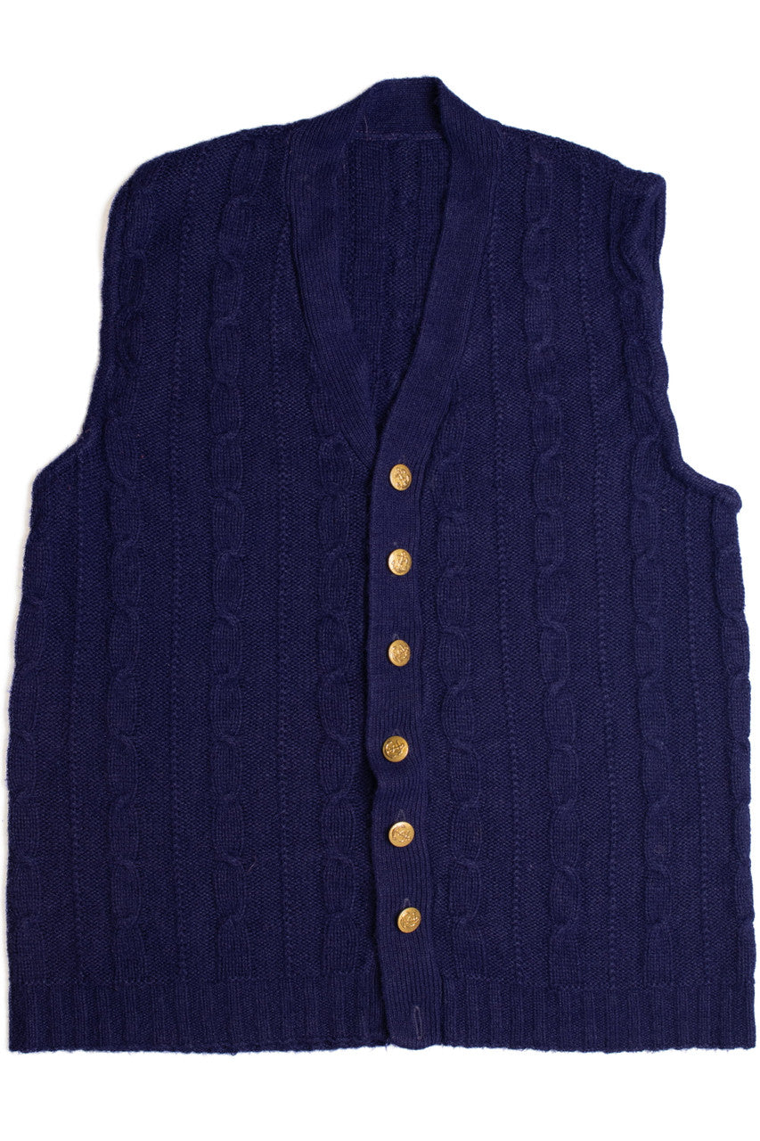 Dark Blue Sweater Vest with Gold Anchor Buttons 564