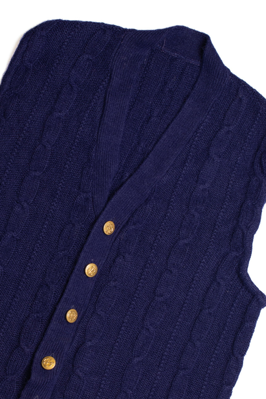 Dark Blue Sweater Vest with Gold Anchor Buttons 564