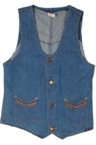 Vintage Lucky Star Leather Trim Denim Vest (1970s)