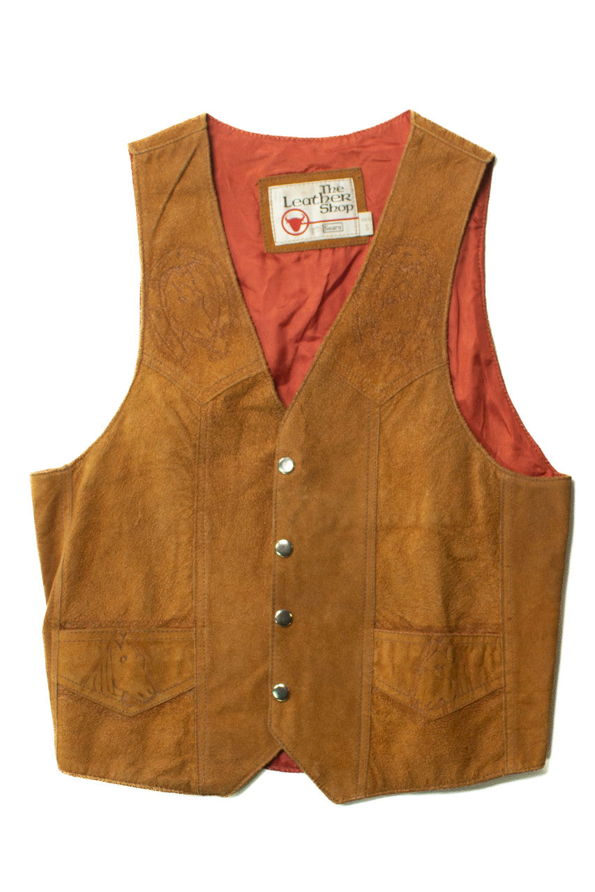 Vintage Etched Horses Suede Vest (1970s)