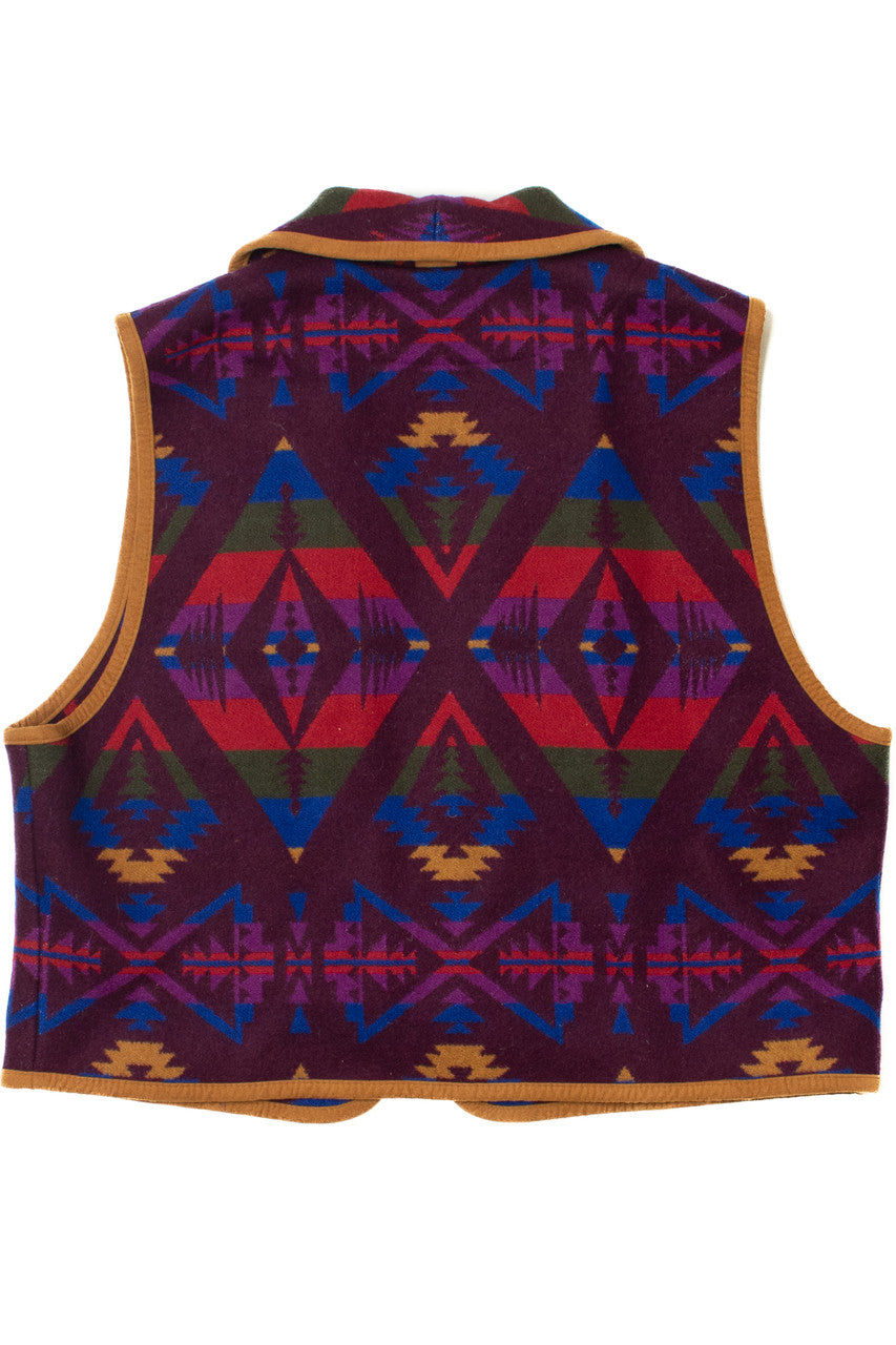 Vintage Aztec Blanket Suede Trim Pendleton Vest