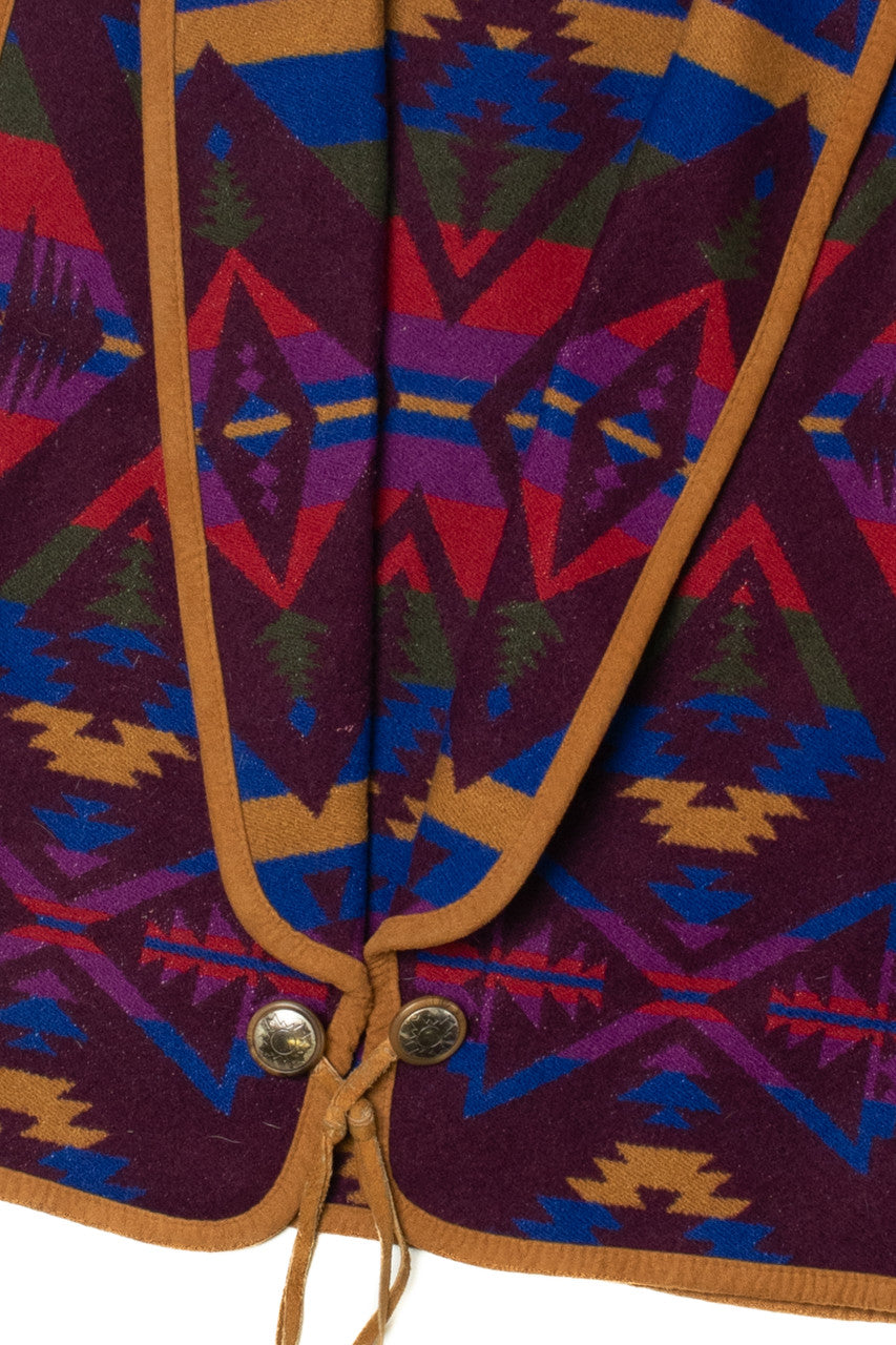 Vintage Aztec Blanket Suede Trim Pendleton Vest