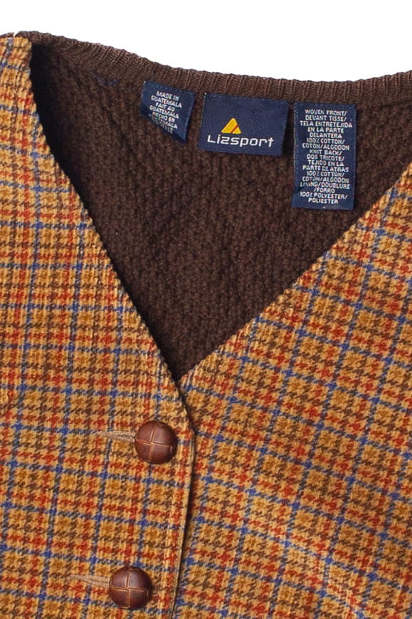 Vintage Lizsport Knit Back Houndstooth Corduroy Vest