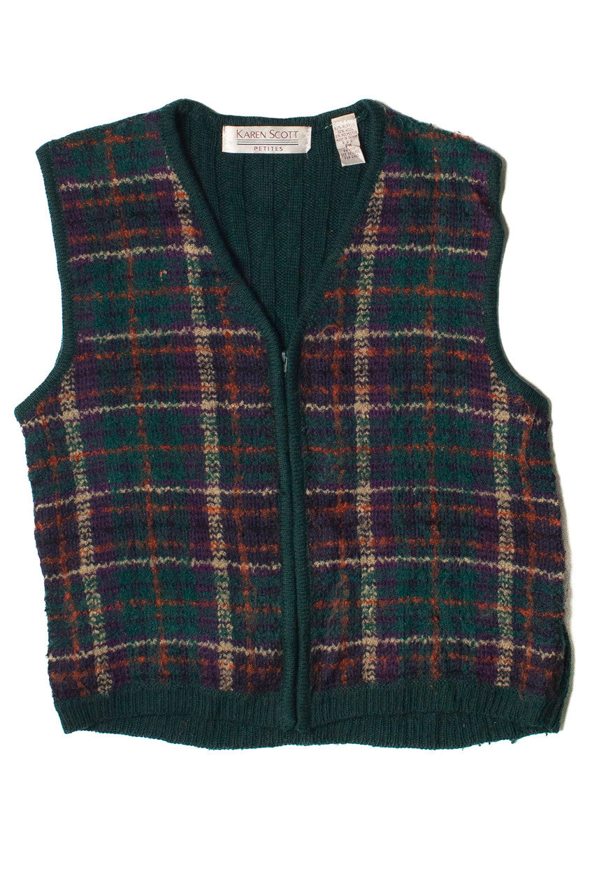 Vintage Karen Scott Petites Plaid Sweater Vest