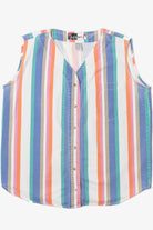 Vintage Striped Lightweight Cotton Sleeveless Button Up