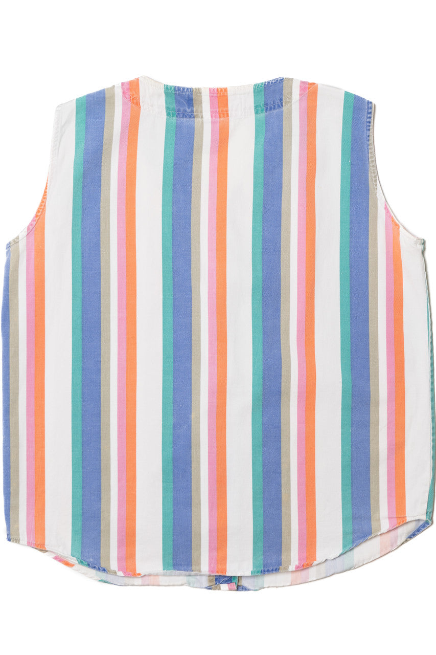 Vintage Striped Lightweight Cotton Sleeveless Button Up