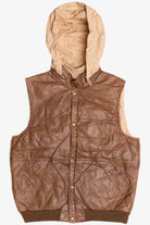 Vintage Leather Hidden Hood Puffer Vest (1990s)