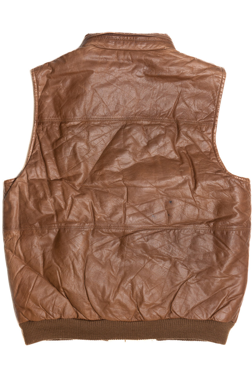 Vintage Leather Hidden Hood Puffer Vest (1990s)
