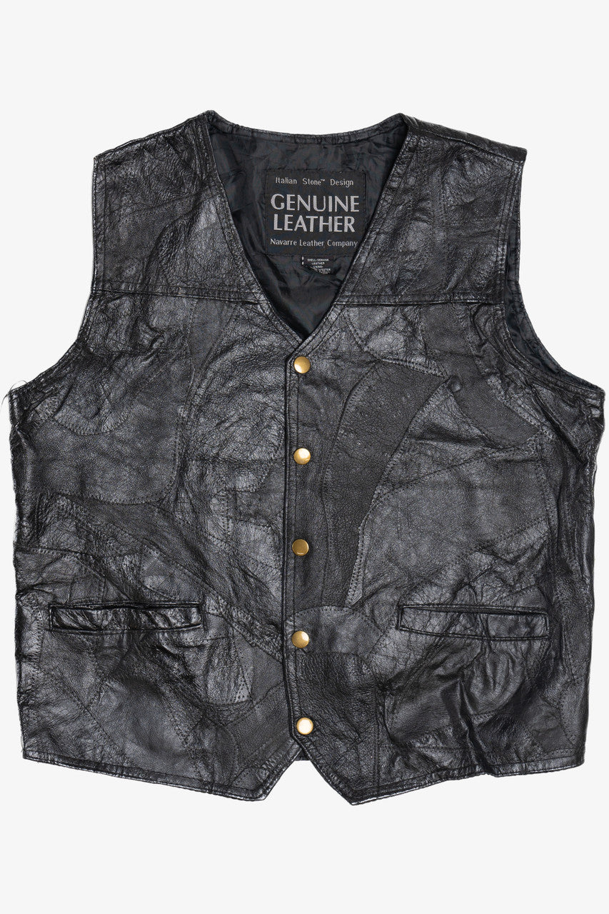 Vintage Navarre Leather Company Stitched Patchwork Leather Vest (1990s)