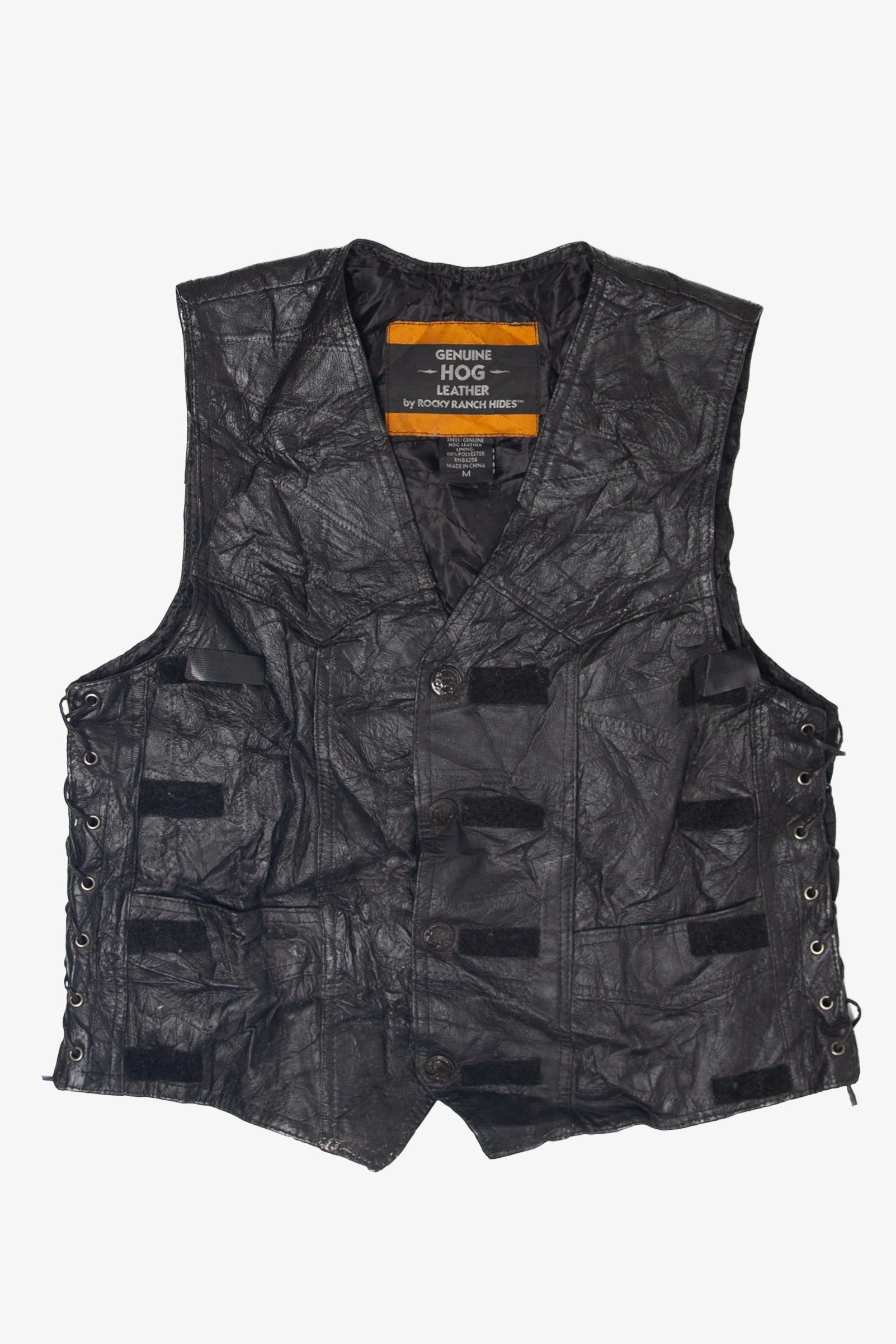 Vintage Lace Tied Genuine Hog Leather Vest (1990s)