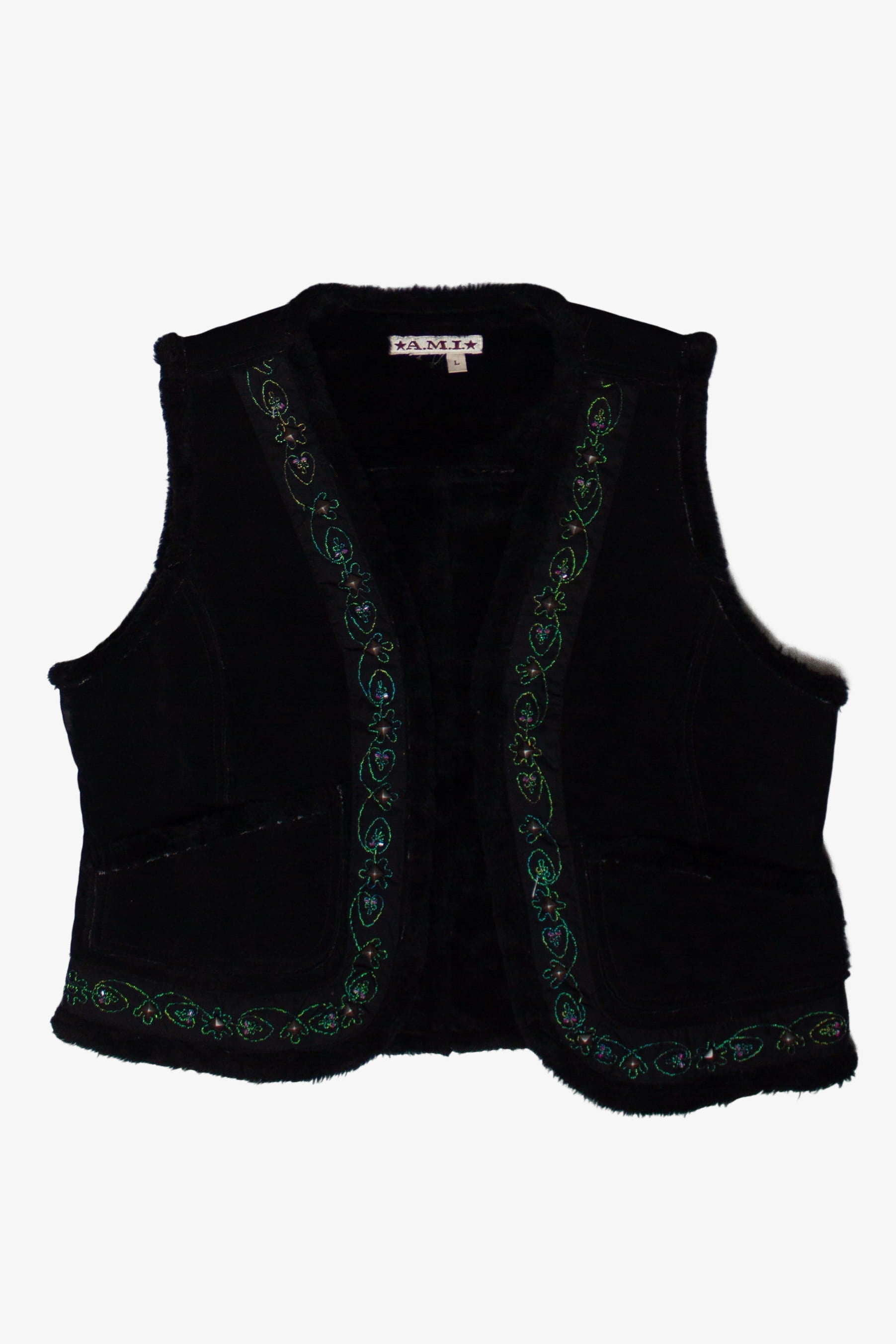 Vintage A.M.I. Studded Trim Suede Sherpa Vest (1990s)
