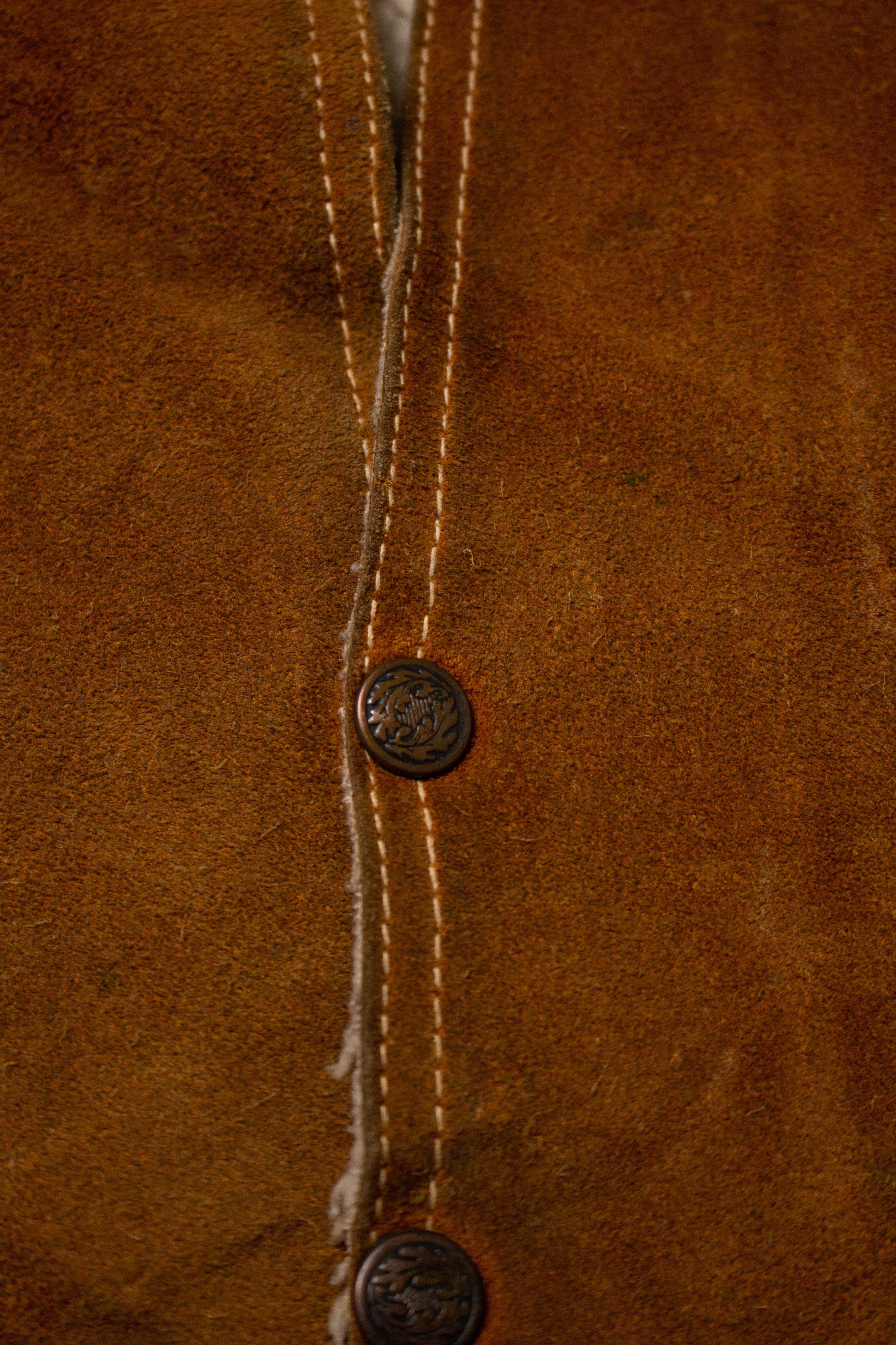Vintage Brown Suede Sherpa Lined Vest (1970s)