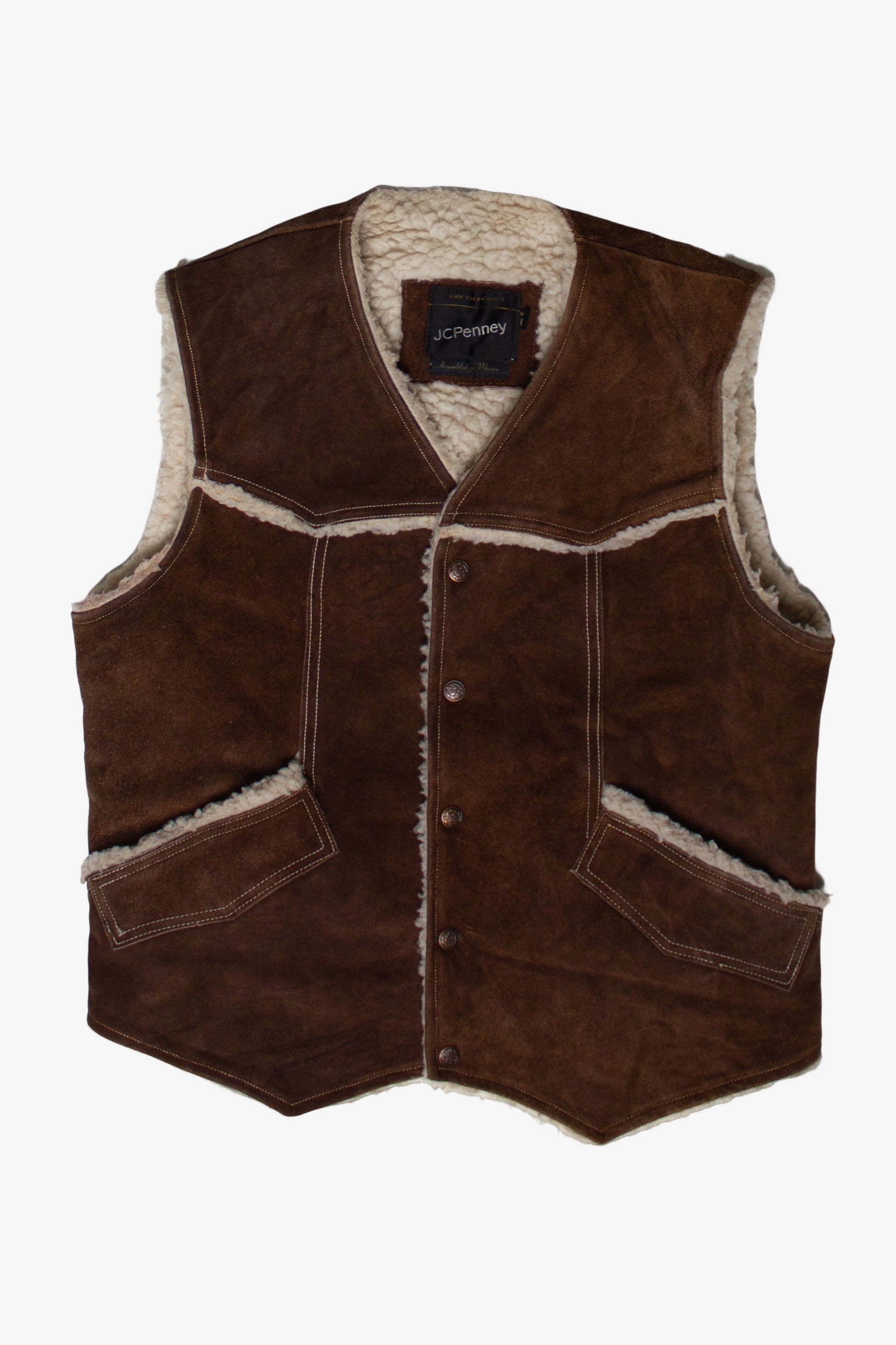 Vintage JC Penney Suede Sherpa Lined Vest (1970s)