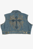 Vintage Jamie Nicole Bedazzled Cross Cropped Denim Vest Top (2000s)