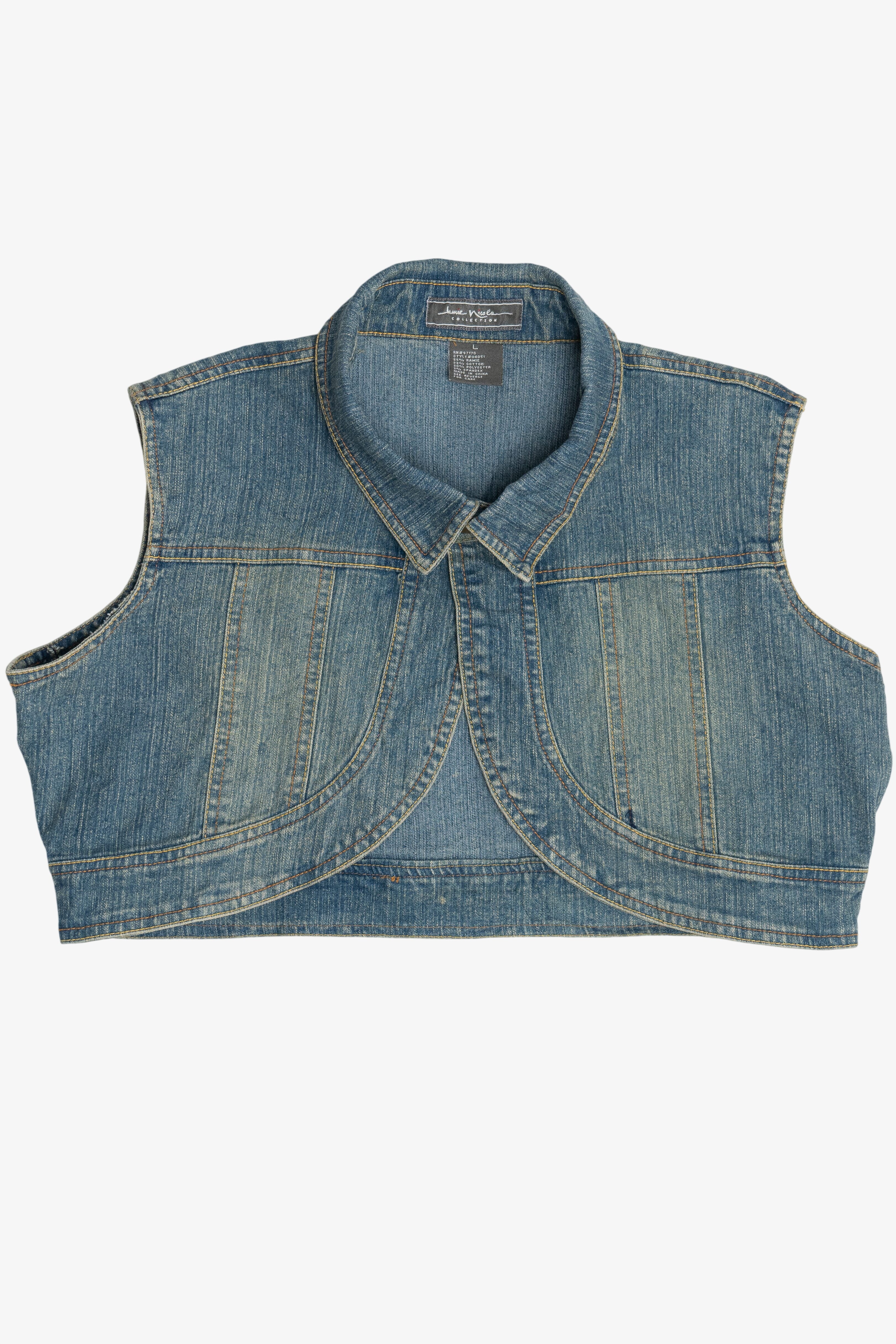 Vintage Jamie Nicole Bedazzled Cross Cropped Denim Vest Top (2000s)