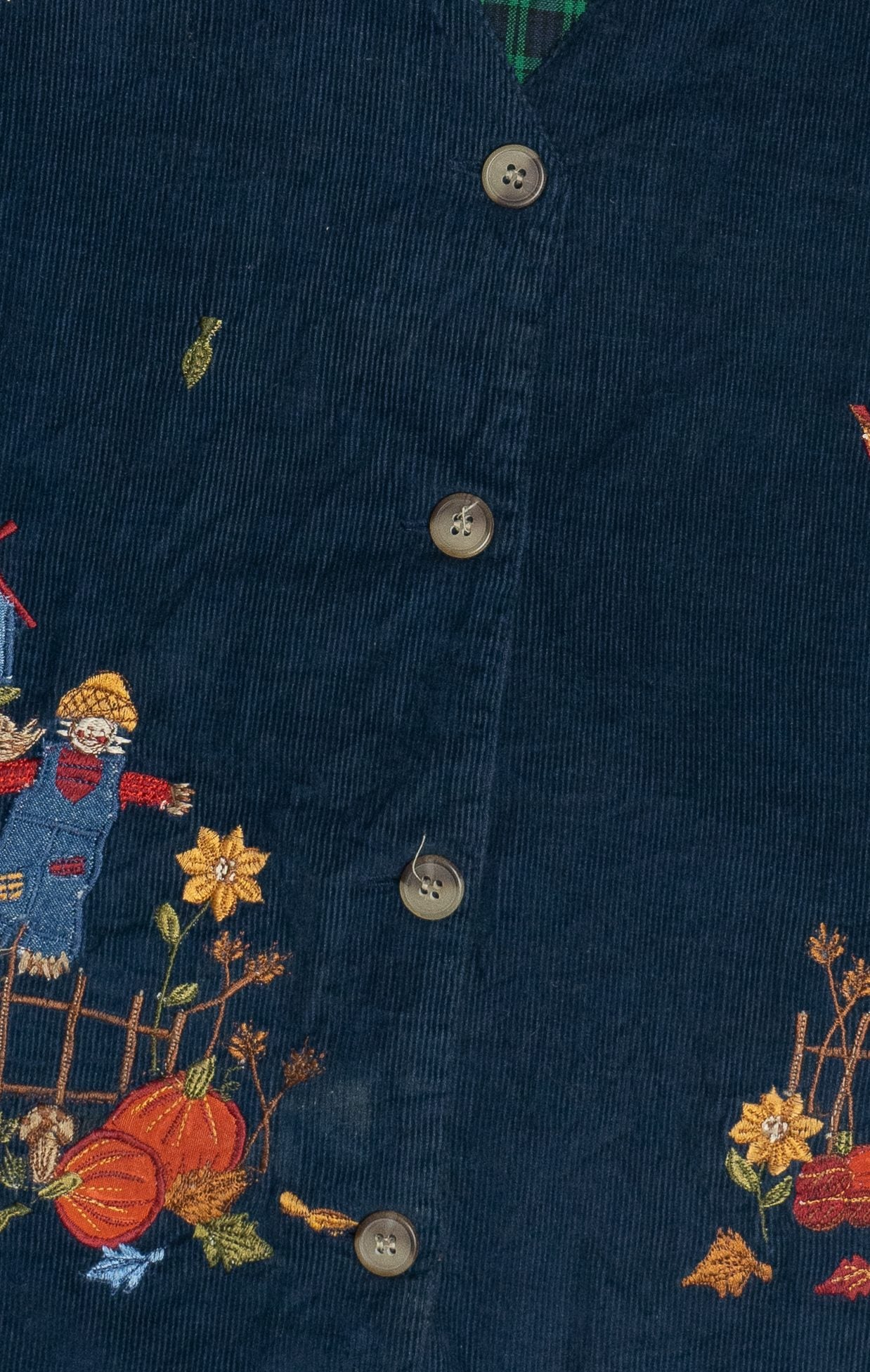 Vintage Fall Harvest Scene Lightweight Corduroy Front Vest (2000s)