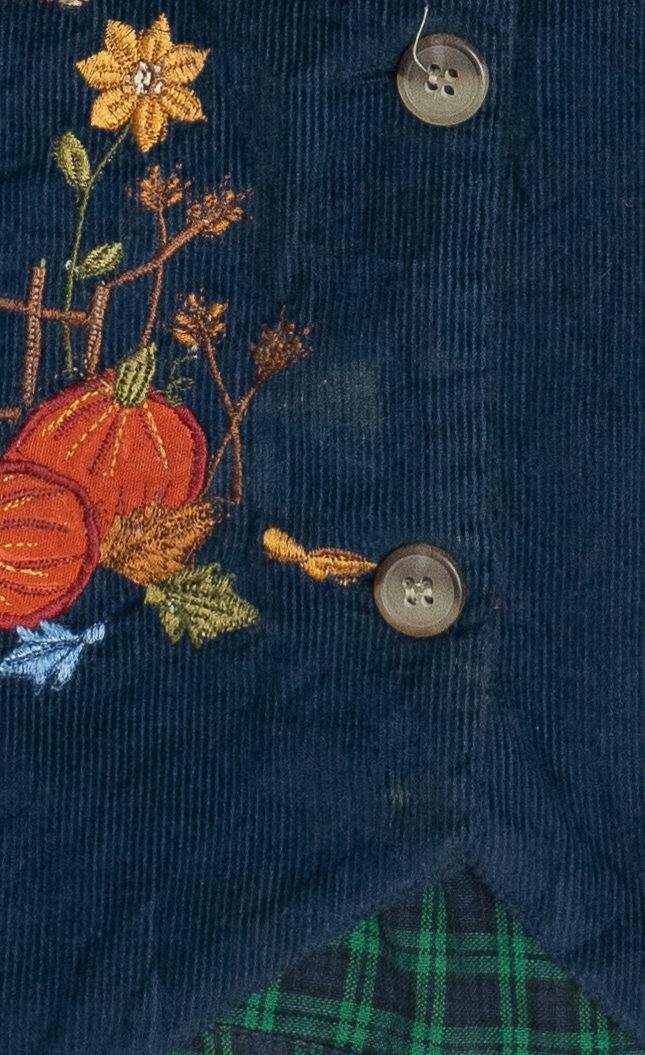Vintage Fall Harvest Scene Lightweight Corduroy Front Vest (2000s)