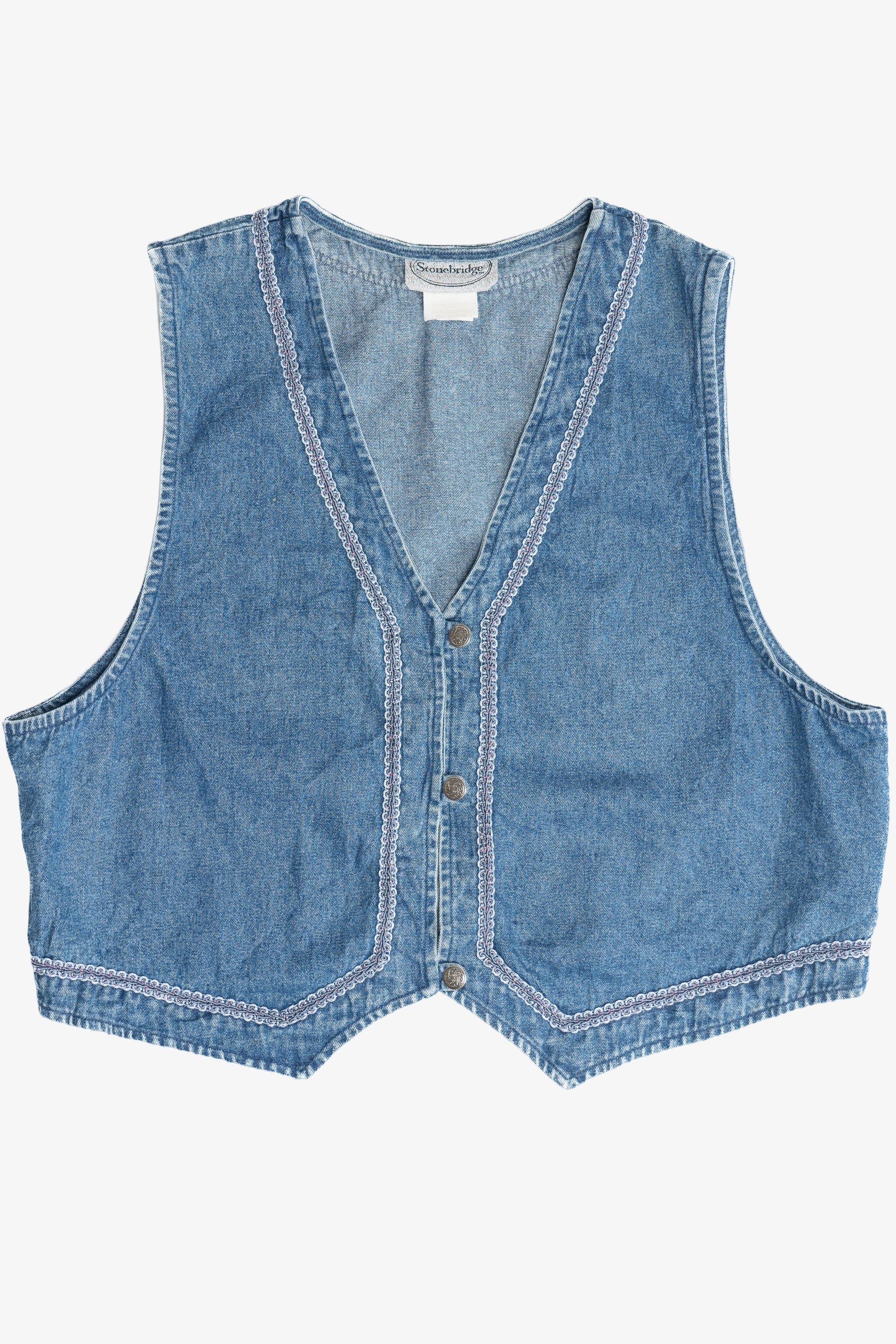 Vintage Stonebridge Ribbon Trim Denim Vest (1990s)