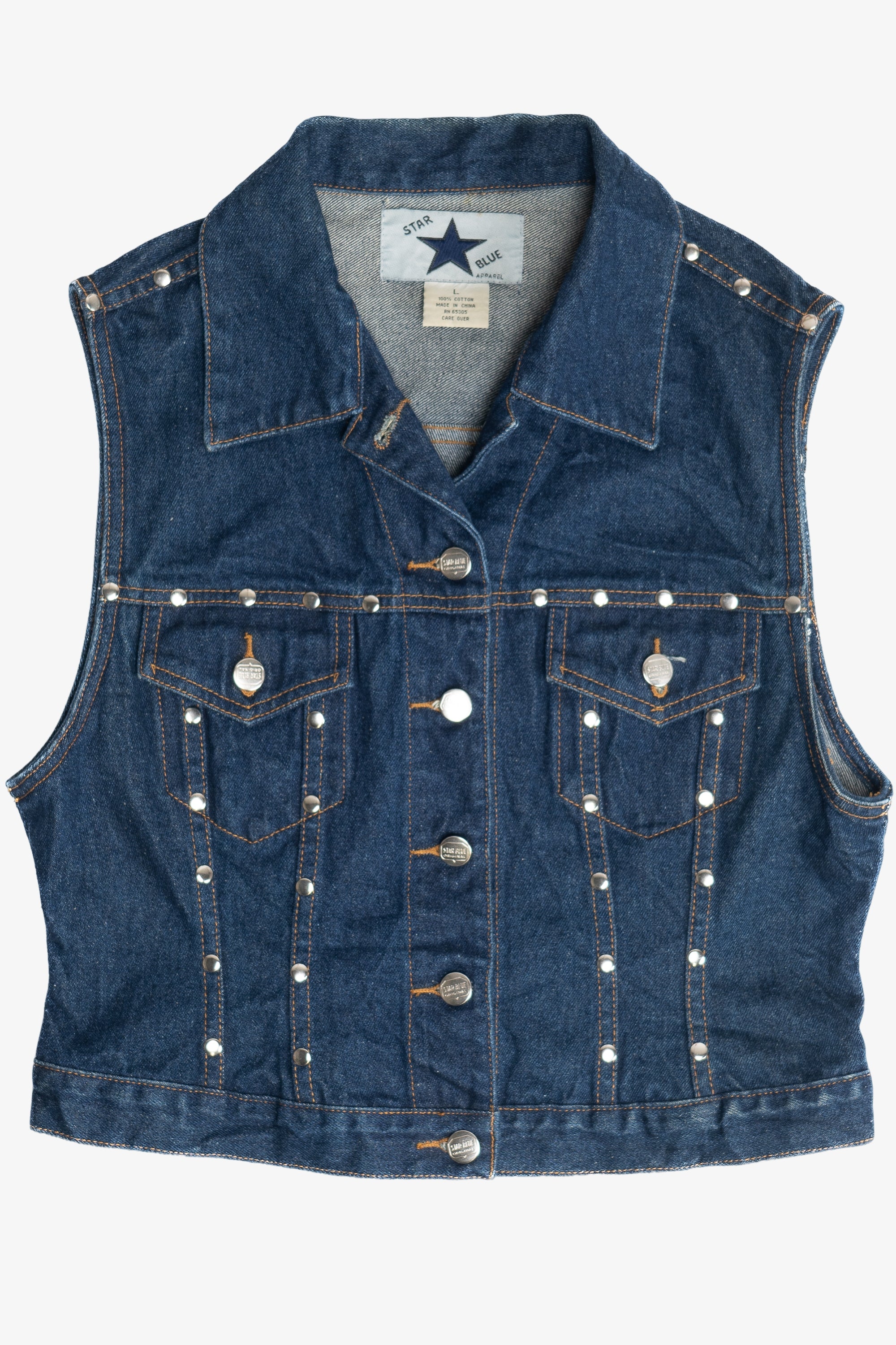 Vintage Star Blue Apparel Studded Denim Vest (2000s)