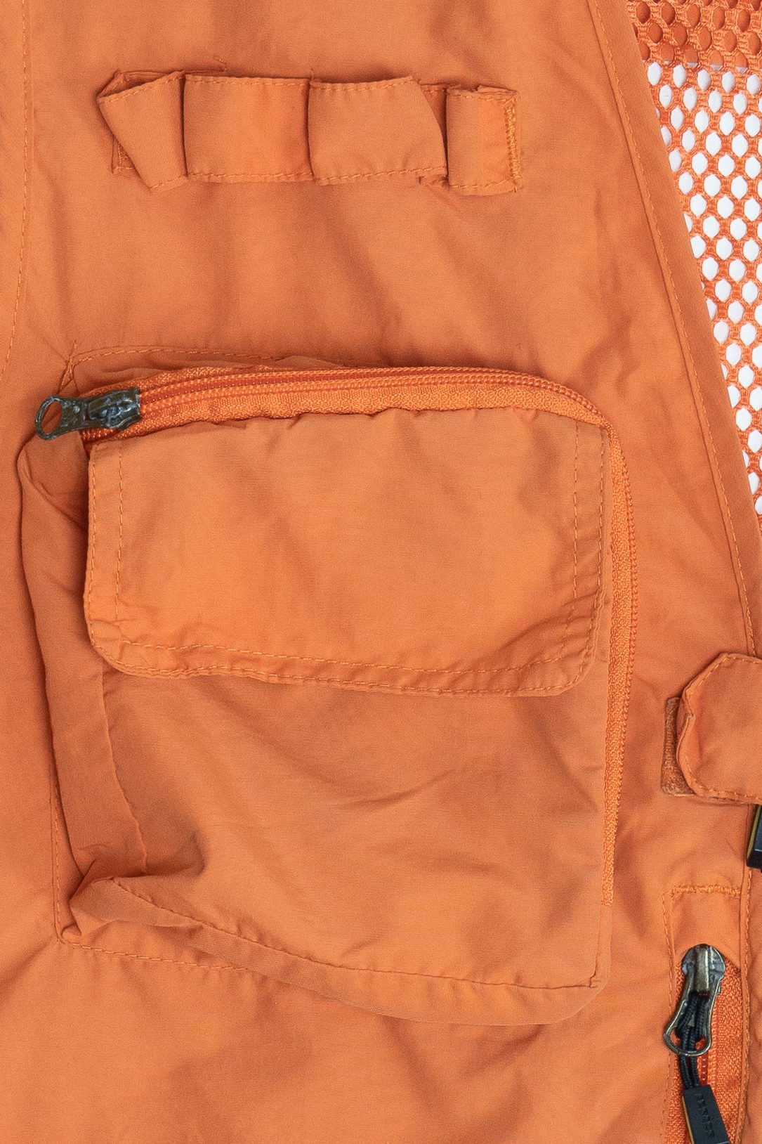 Vintage Orange Lightweight Netted Mesh Back Fishing Multi Pocket Vest (2000s)