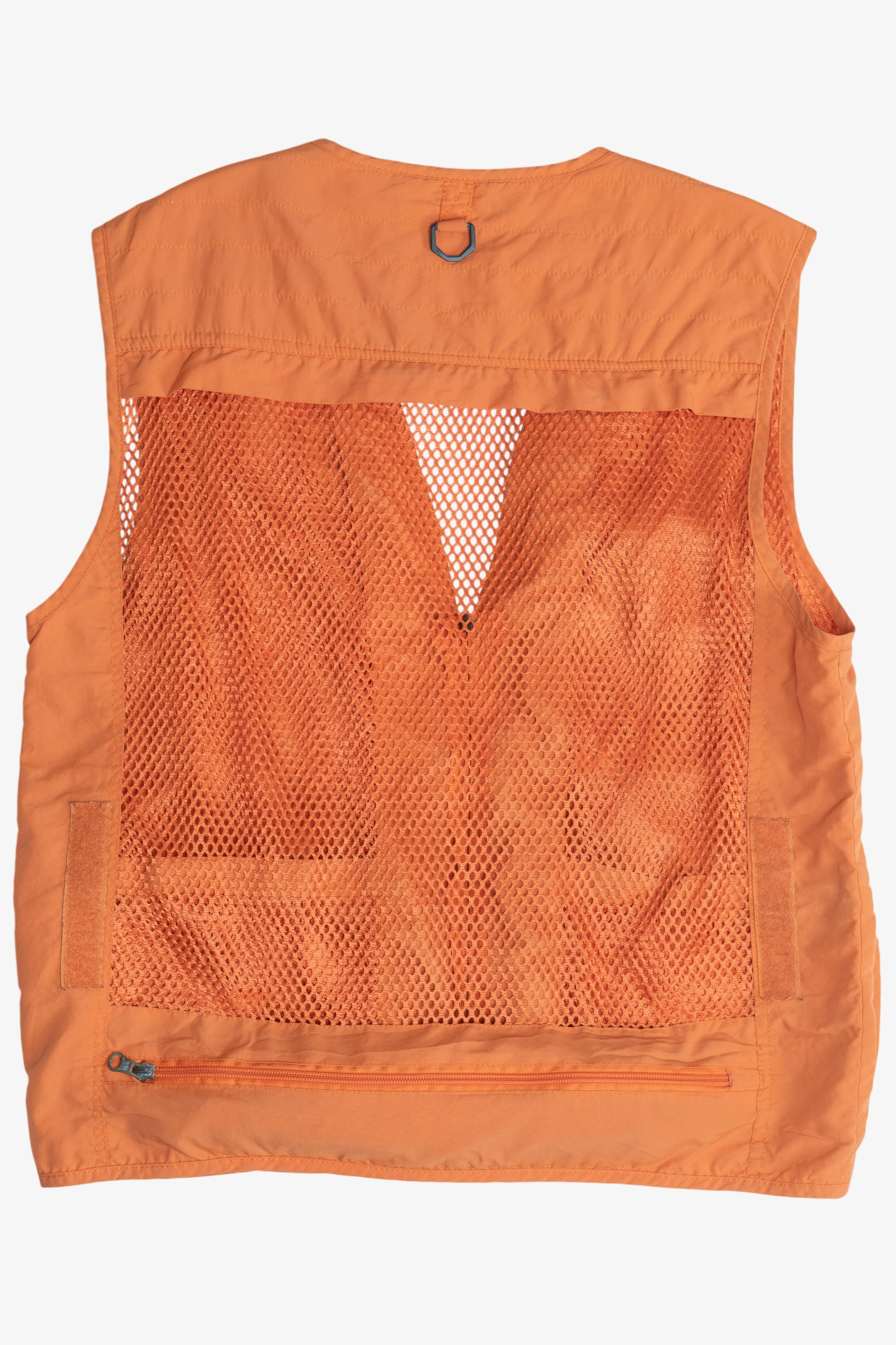 Vintage Orange Lightweight Netted Mesh Back Fishing Multi Pocket Vest (2000s)