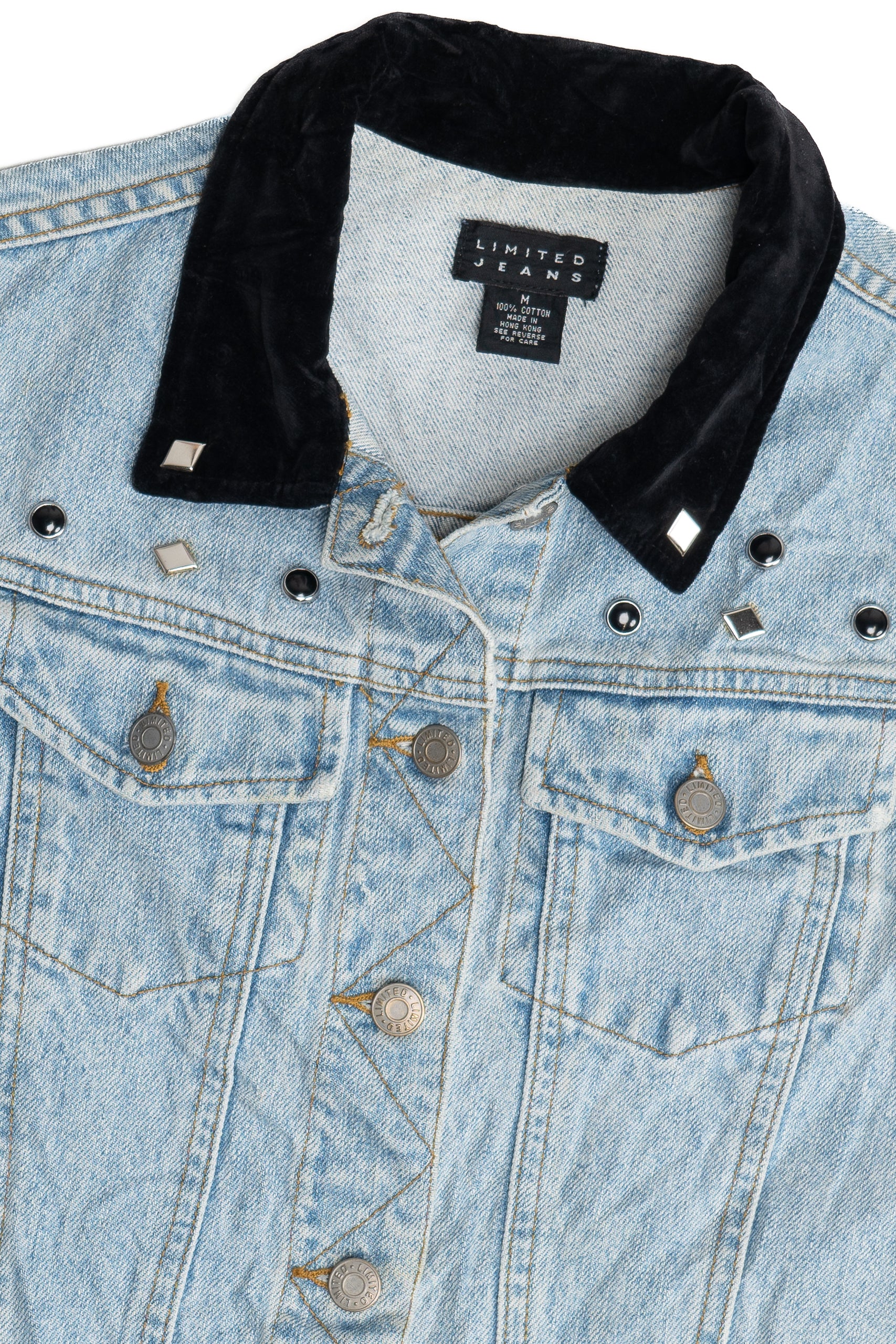 Vintage Limited Jeans Velvet Collar Studded Denim Vest (1990s)