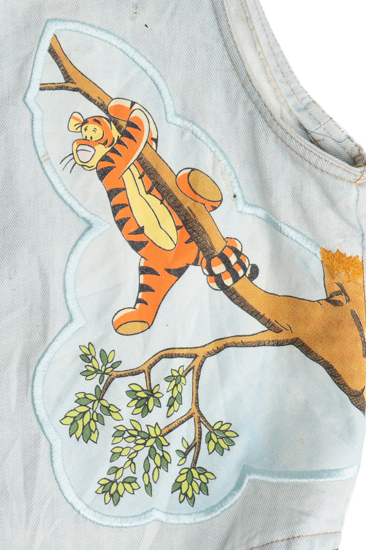 Vintage Winnie The Pooh And Tigger Ribbon Trim Open Denim Vest (1990s)