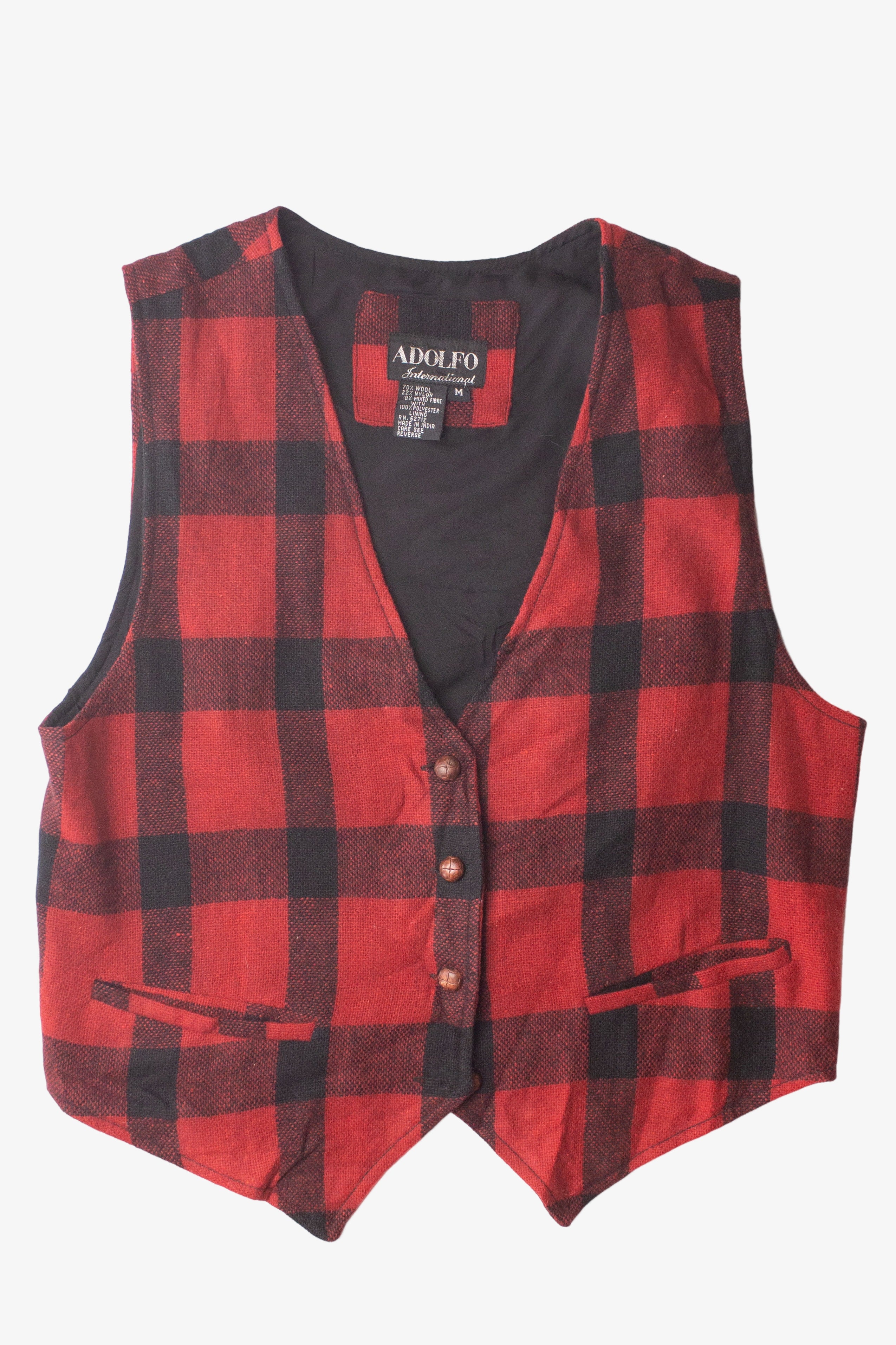 Vintage Adolfo Red Plaid Vest (2000s)