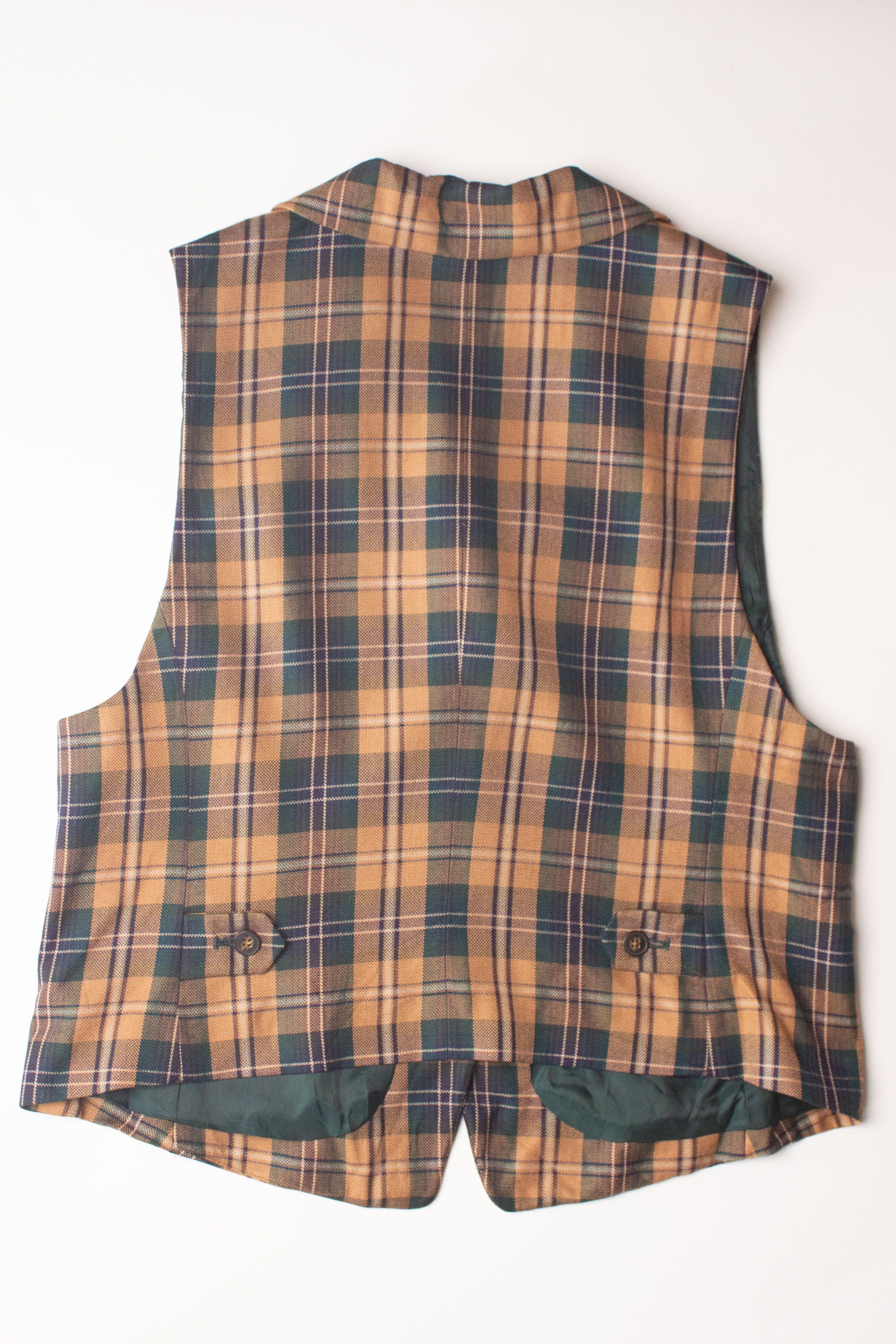 Vintage Tan & Green Plaid Vest (1990s)