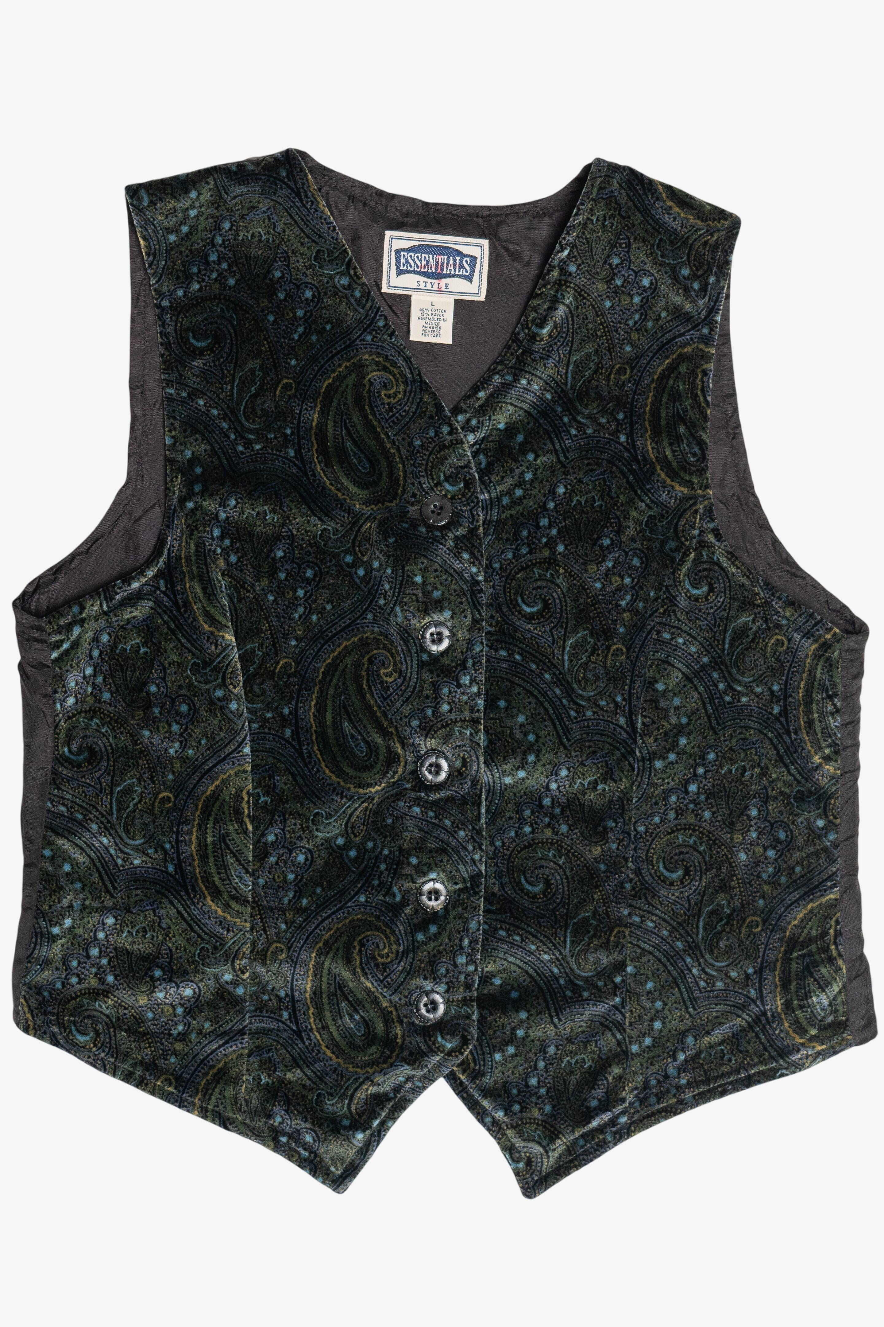 Vintage Green & Blue Paisley Velvet Vest (1990s)