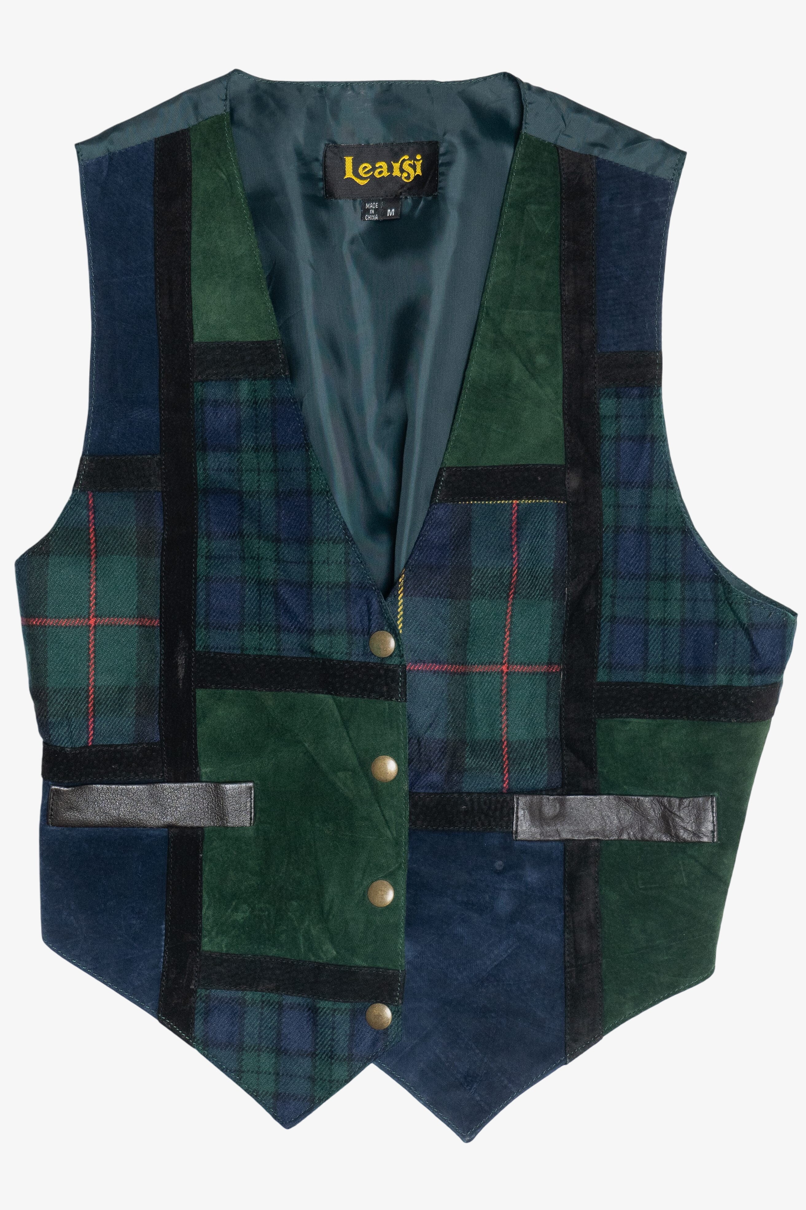 Vintage Patchwork Plaid Suede Detail Vest (1990s)