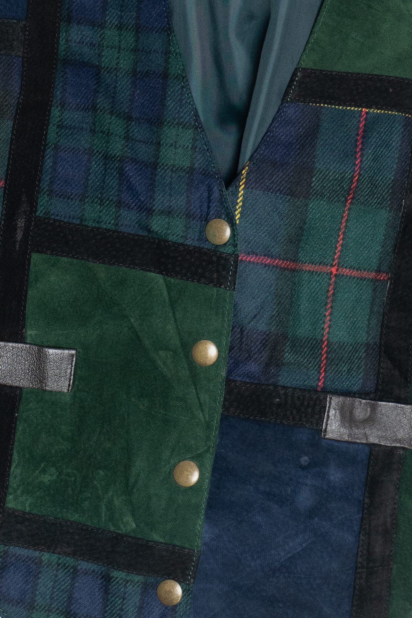 Vintage Patchwork Plaid Suede Detail Vest (1990s)