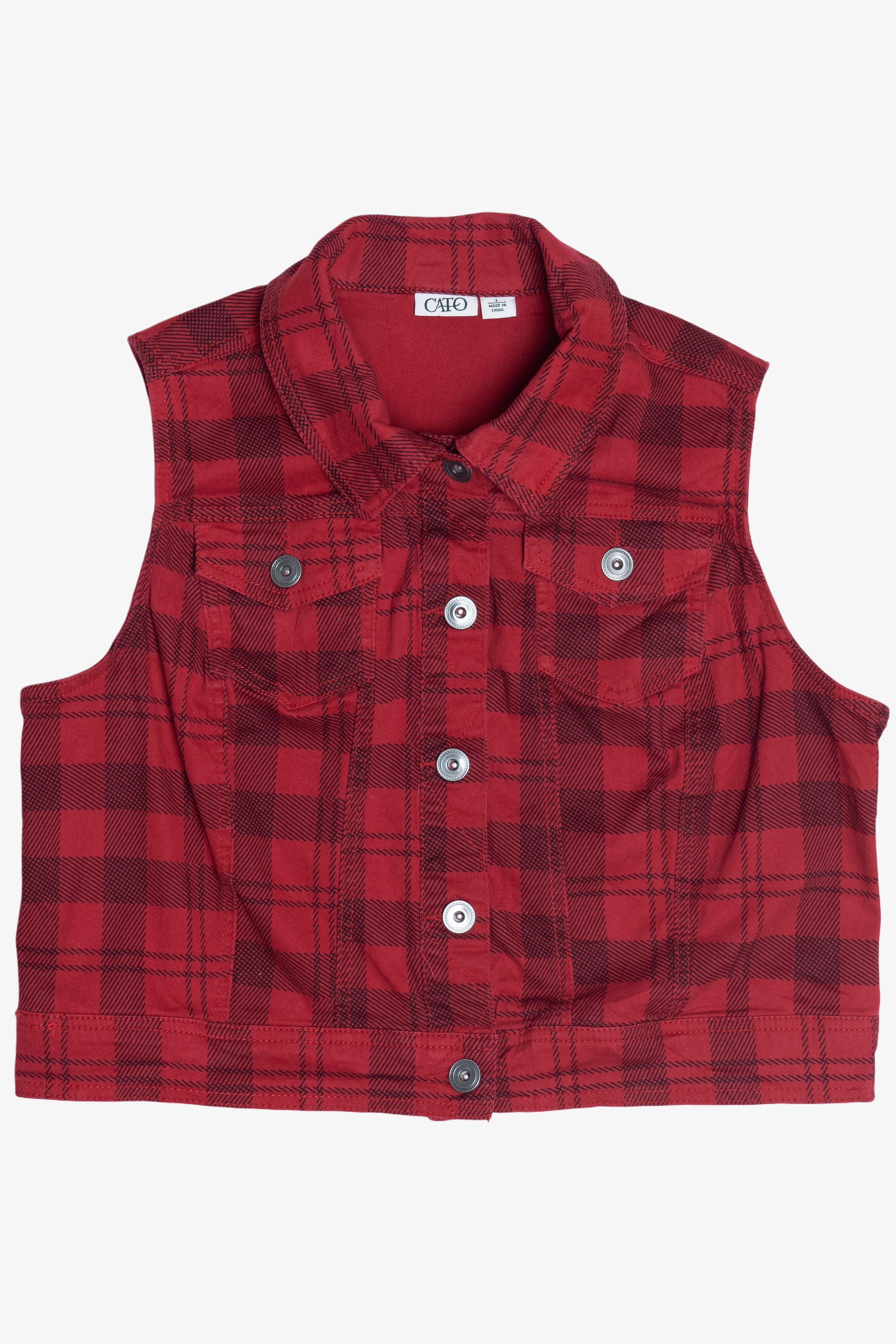 Vintage Plaid Denim Vest (1990s)