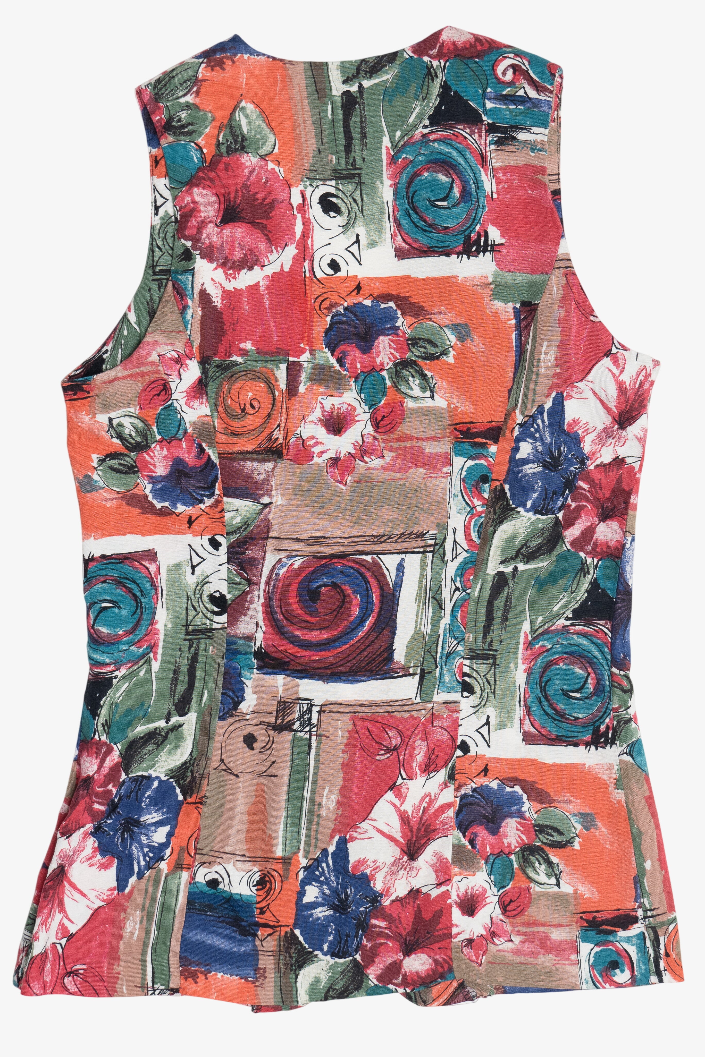 Vintage Byer California Floral Spiral Collage Lightweight Button Up Vest (1990s)