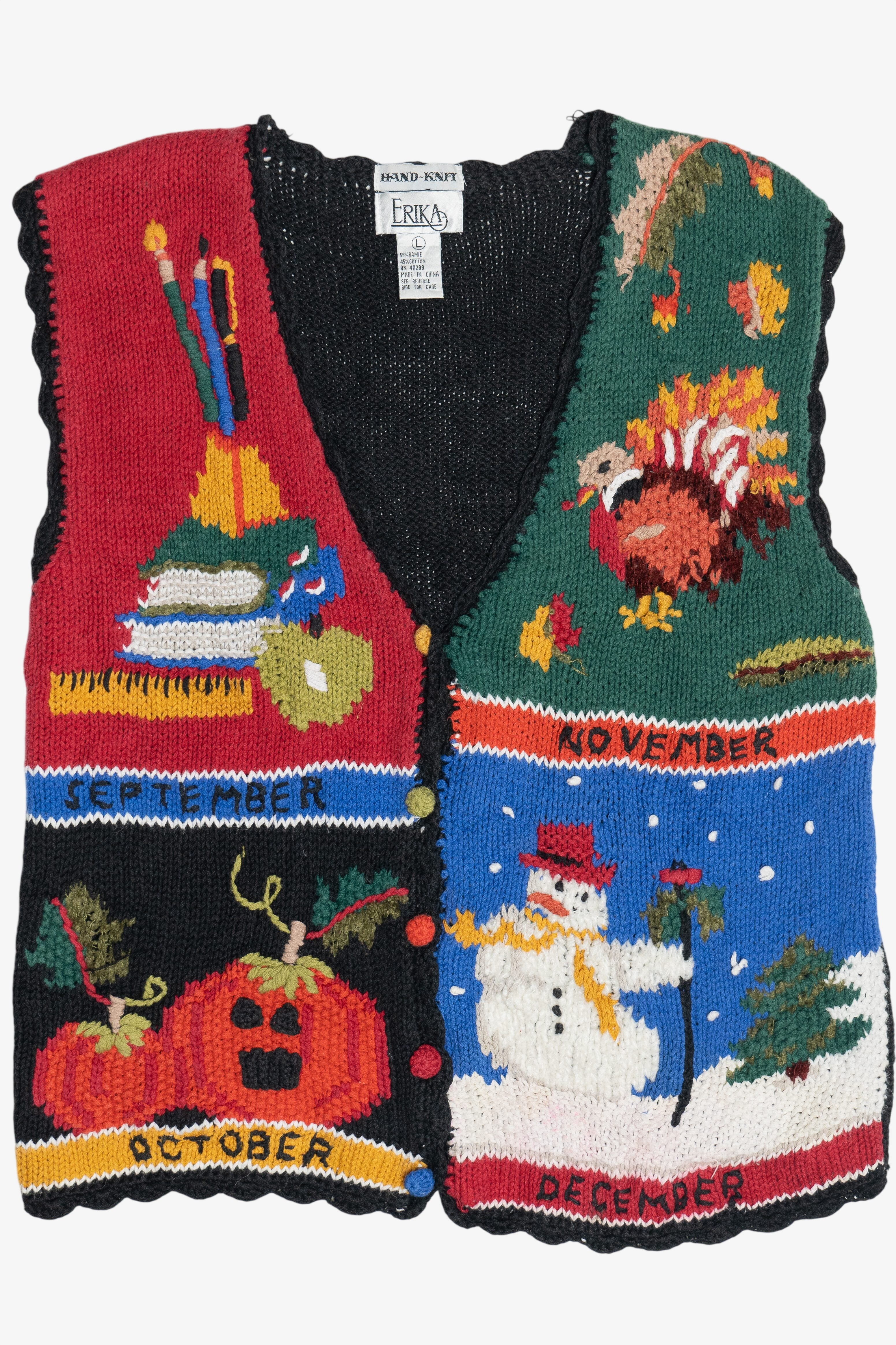 Vintage Hand Knit Seasonal Fall Holidays Erika Sweater Vest (1990s)
