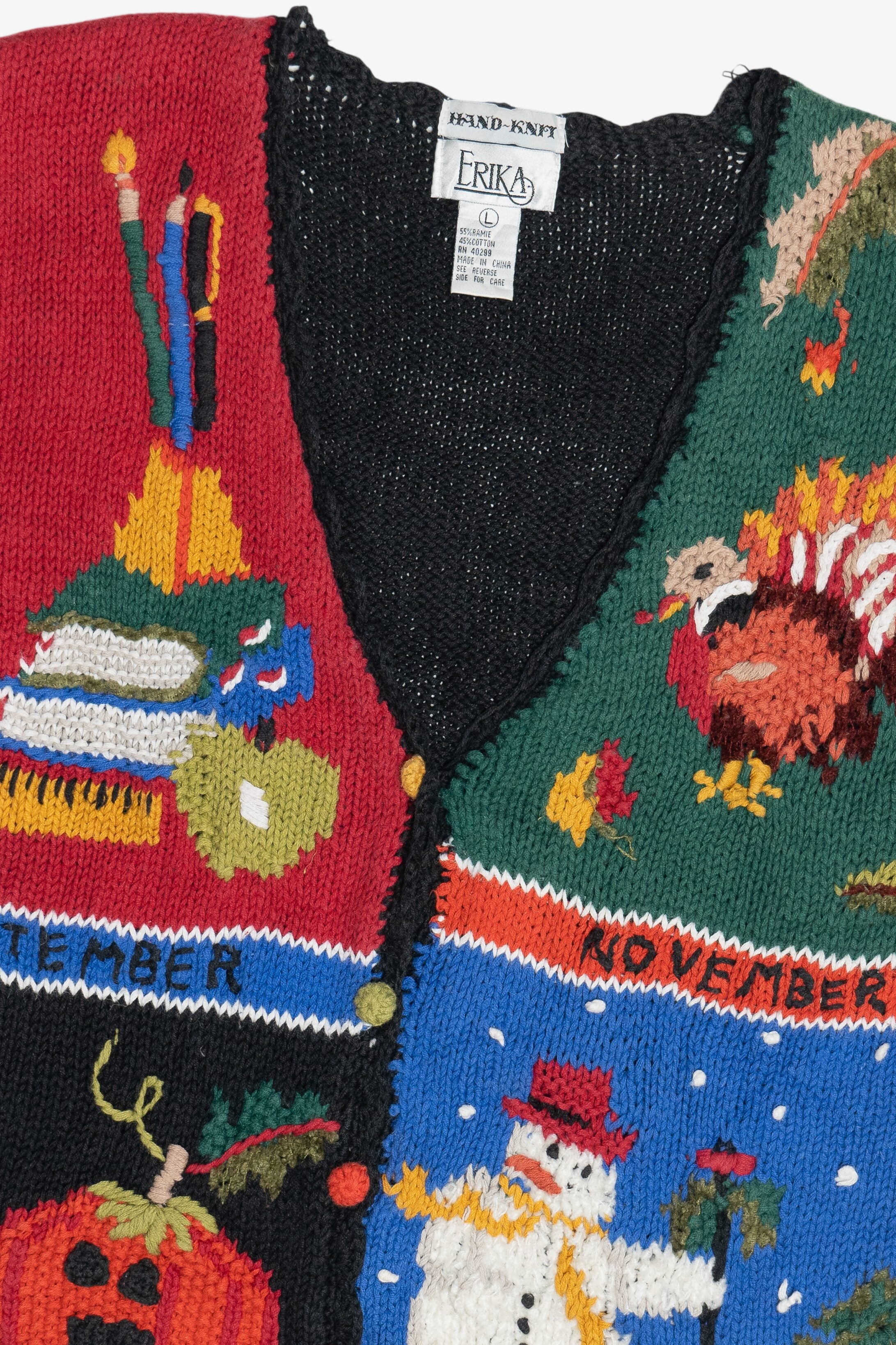 Vintage Hand Knit Seasonal Fall Holidays Erika Sweater Vest (1990s)
