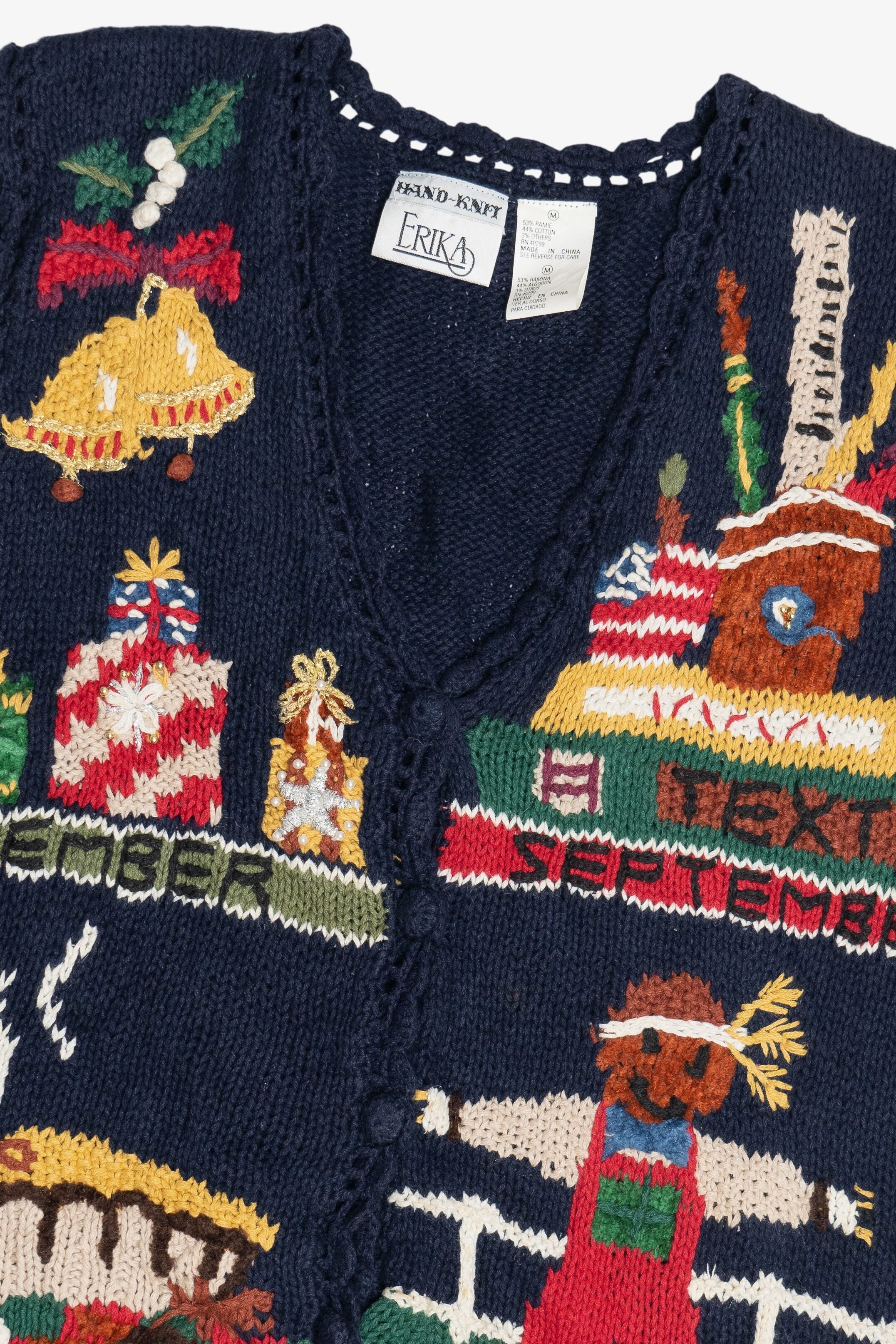 Vintage Hand Knit Seasonal Fall Holidays Navy Sweater Vest (1990s)