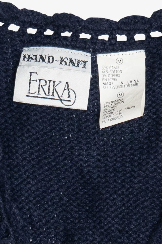 Vintage Hand Knit Seasonal Fall Holidays Navy Sweater Vest (1990s)
