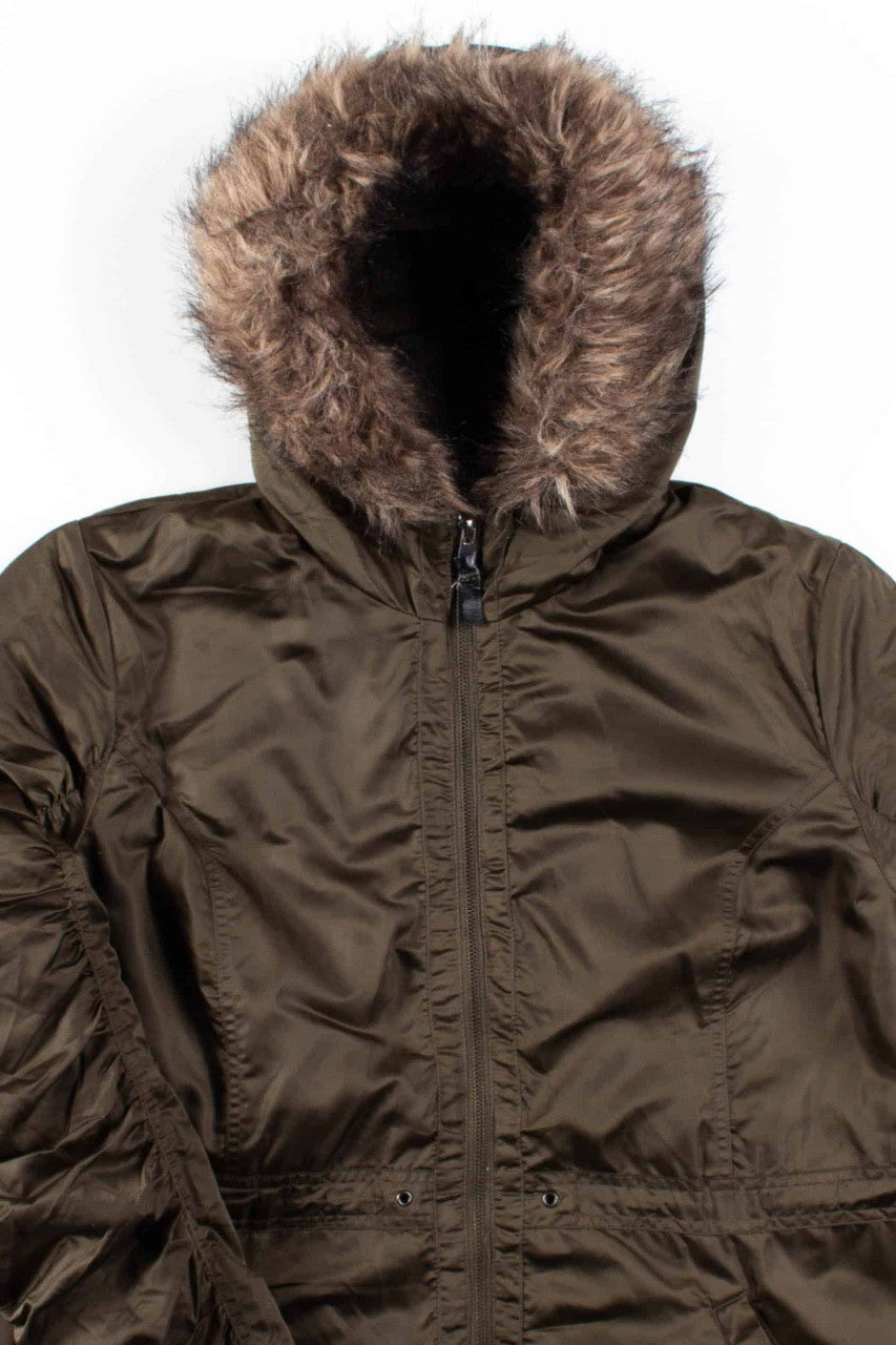 Green Glossy Puff Sleeve Parka