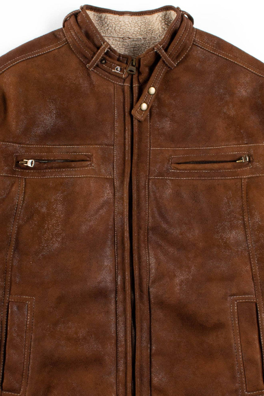 Faux-Suede Sherpa Lined Bomber Jacket