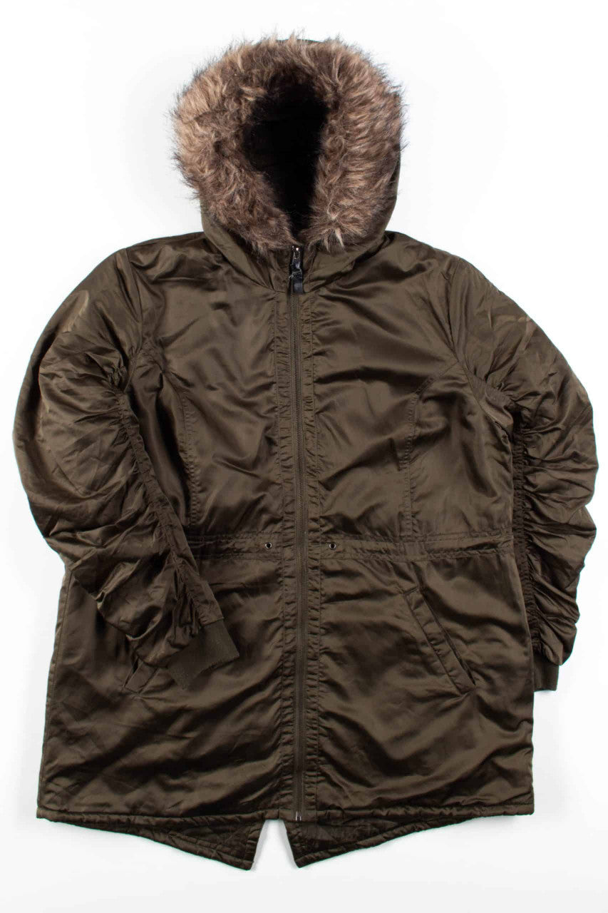 Green Glossy Puff Sleeve Parka