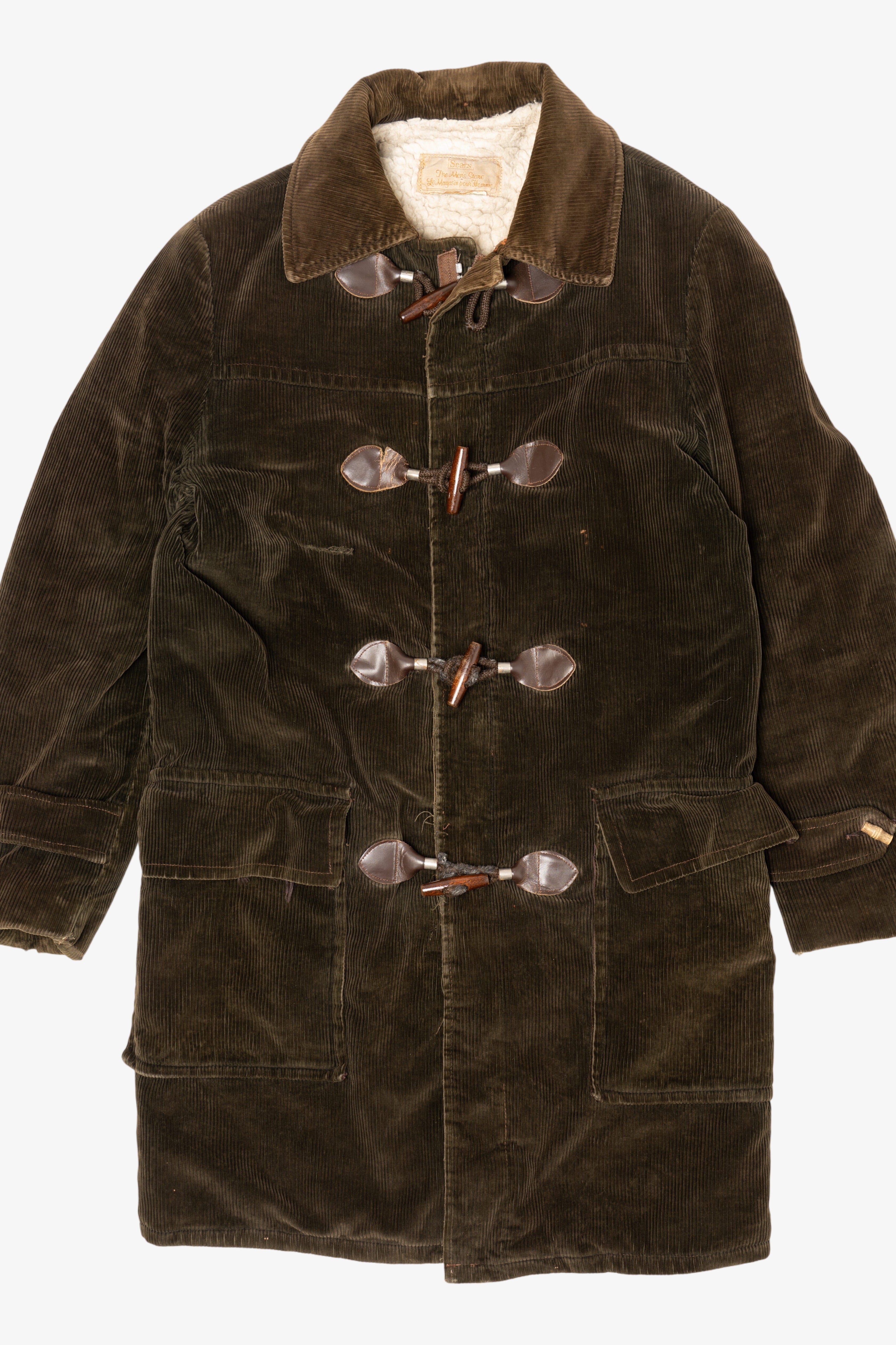 Vintage Distressed Sears Corduroy Sherpa Lined Duffle Coat (1970s