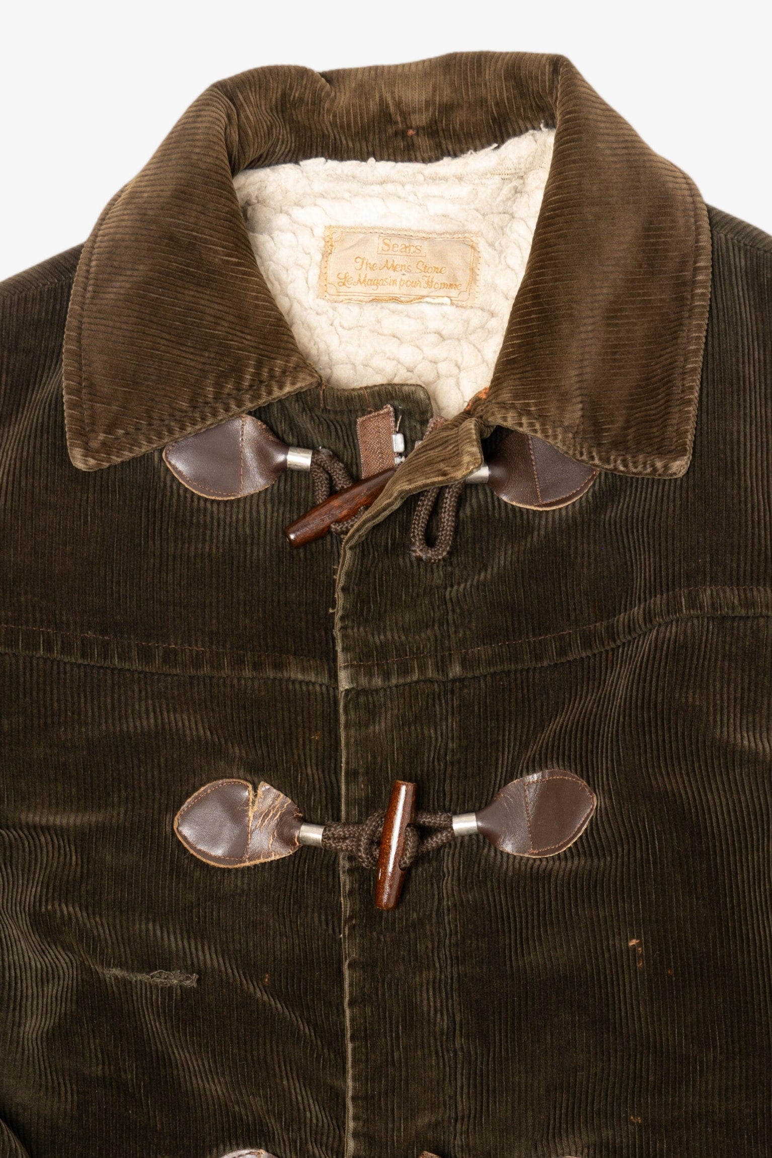 Vintage Distressed Sears Corduroy Sherpa Lined Duffle Coat (1970s)