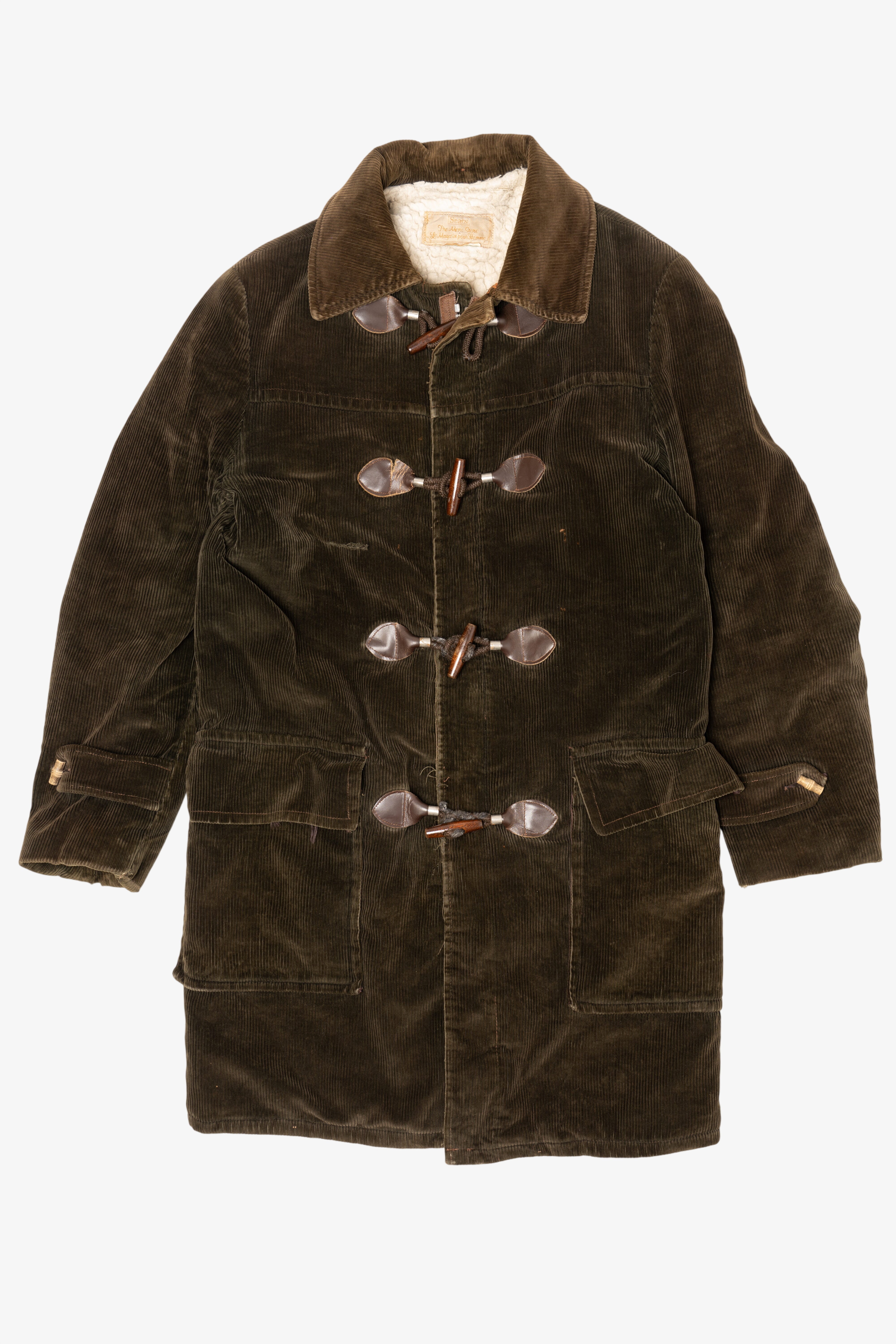 Vintage Distressed Sears Corduroy Sherpa Lined Duffle Coat (1970s)