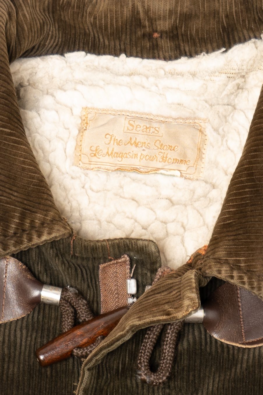 Vintage Distressed Sears Corduroy Sherpa Lined Duffle Coat (1970s)