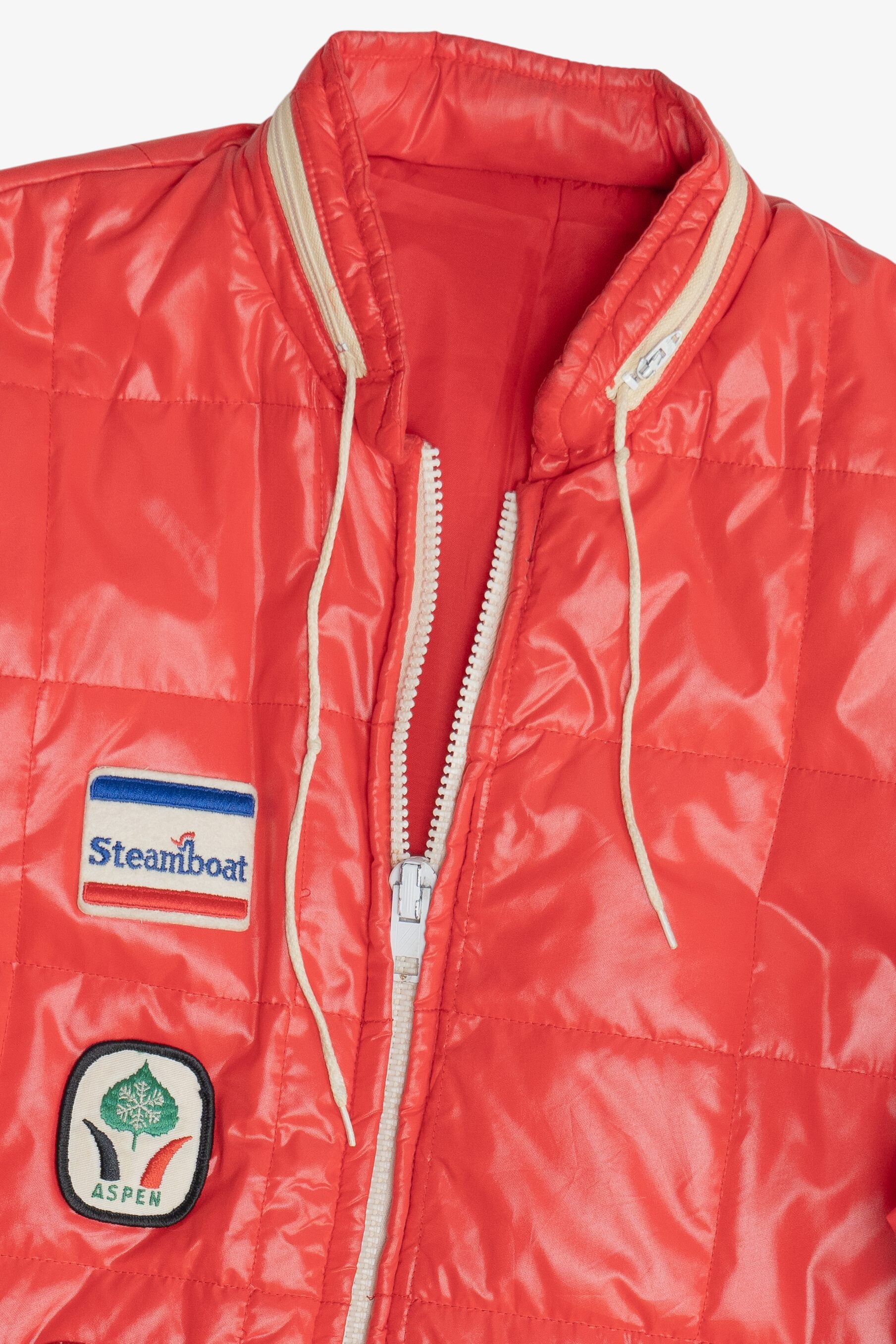 Vintage Long Puffer Ski Coat With "Mary Jane" & Ski Resort Destination Patches (1970s)