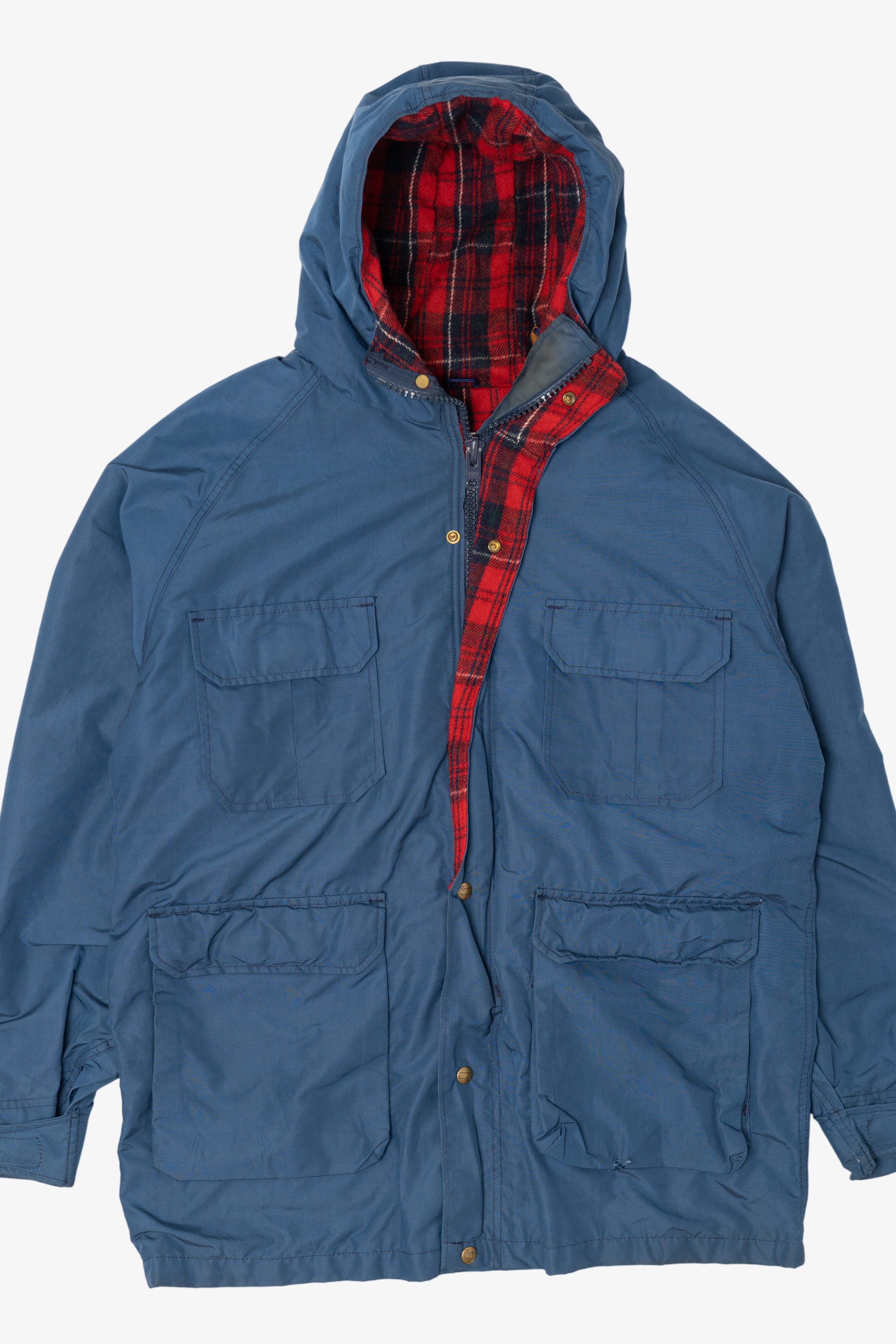 Vintage Blue Woolrich Plaid Lined Winter Coat (1990s)
