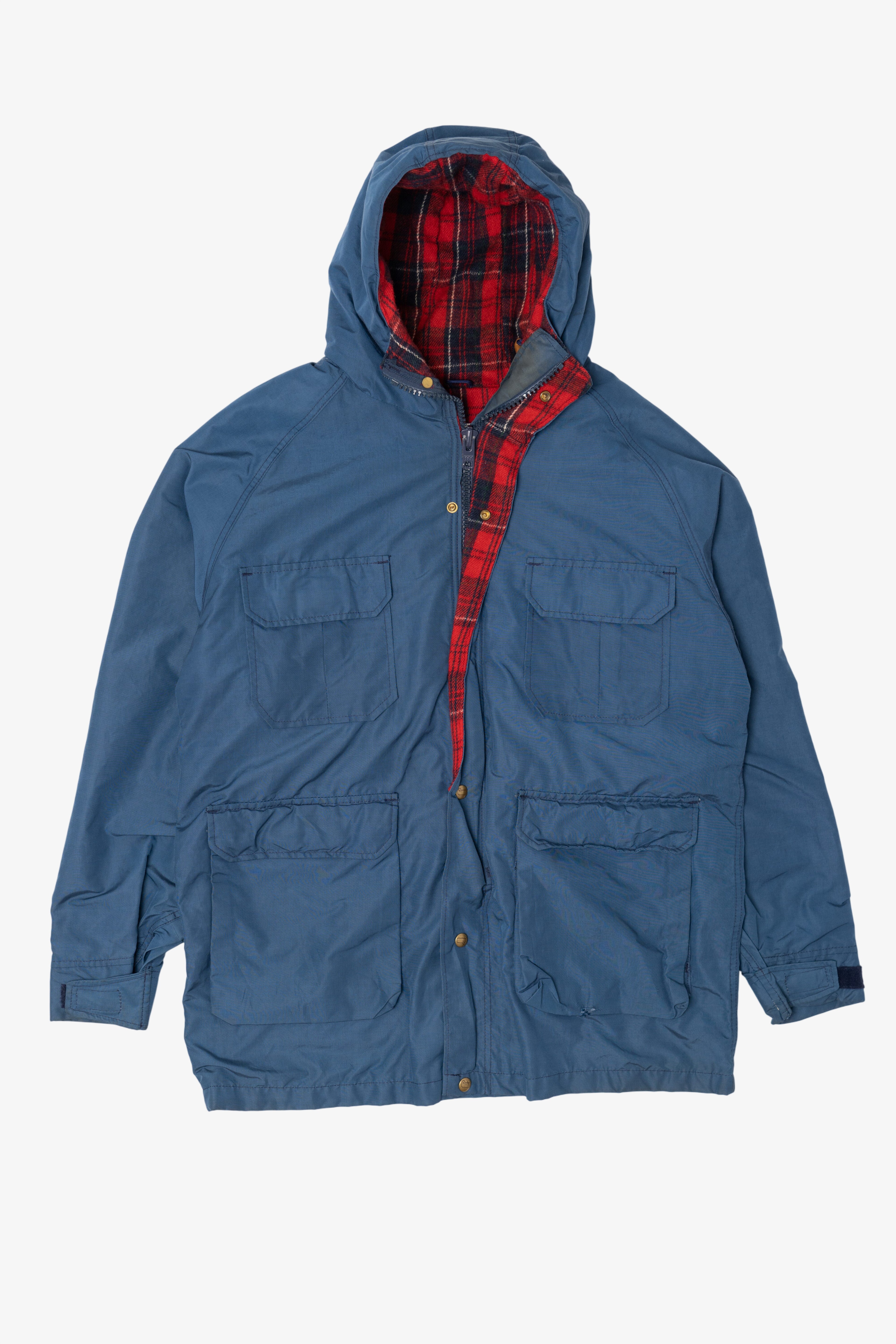 Vintage Blue Woolrich Plaid Lined Winter Coat (1990s)